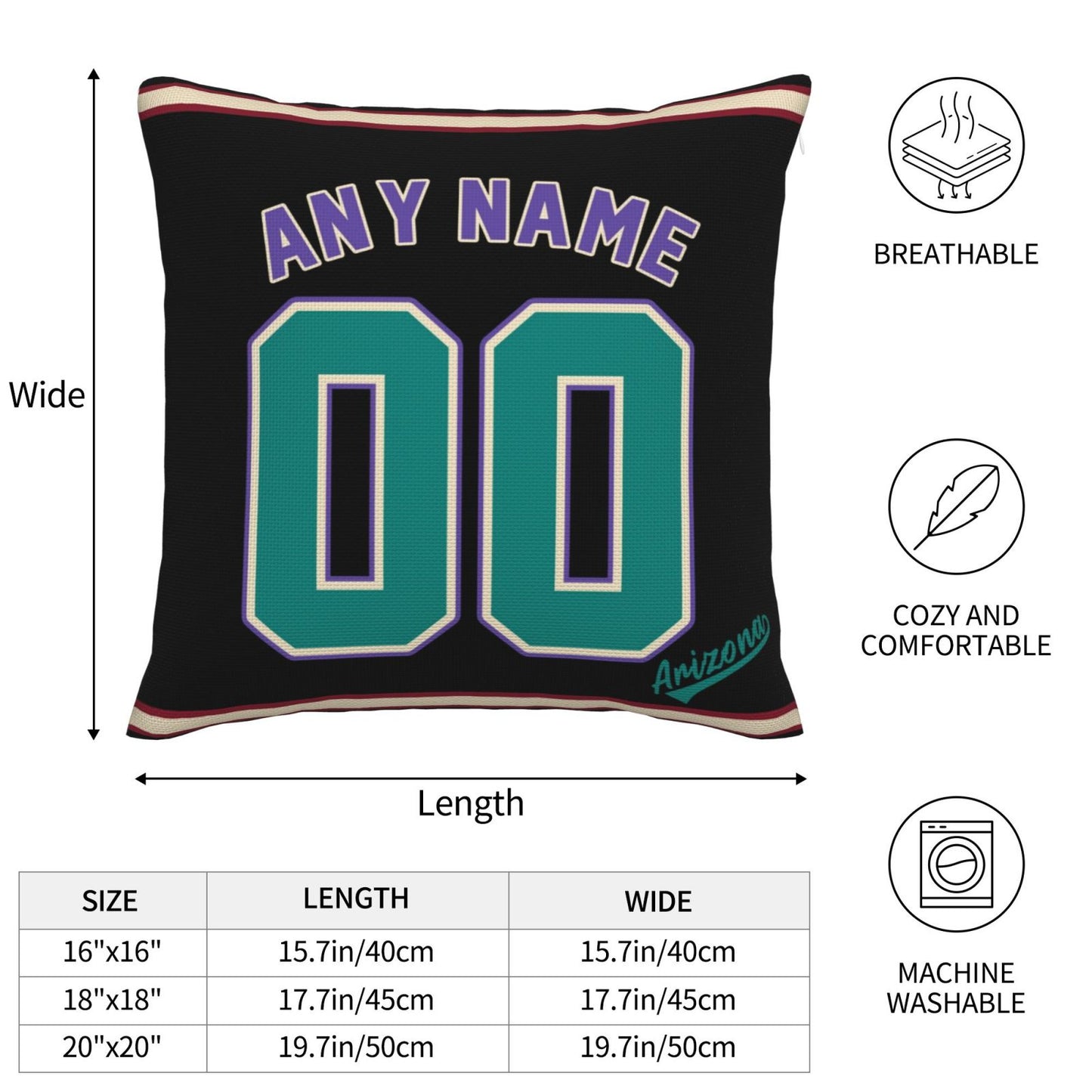 Custom A.Diamondbacks Black Green Pillow Decorative Throw Pillow Case - Print Personalized Football Team Fans Name & Number Birthday Gift Football Pillows
