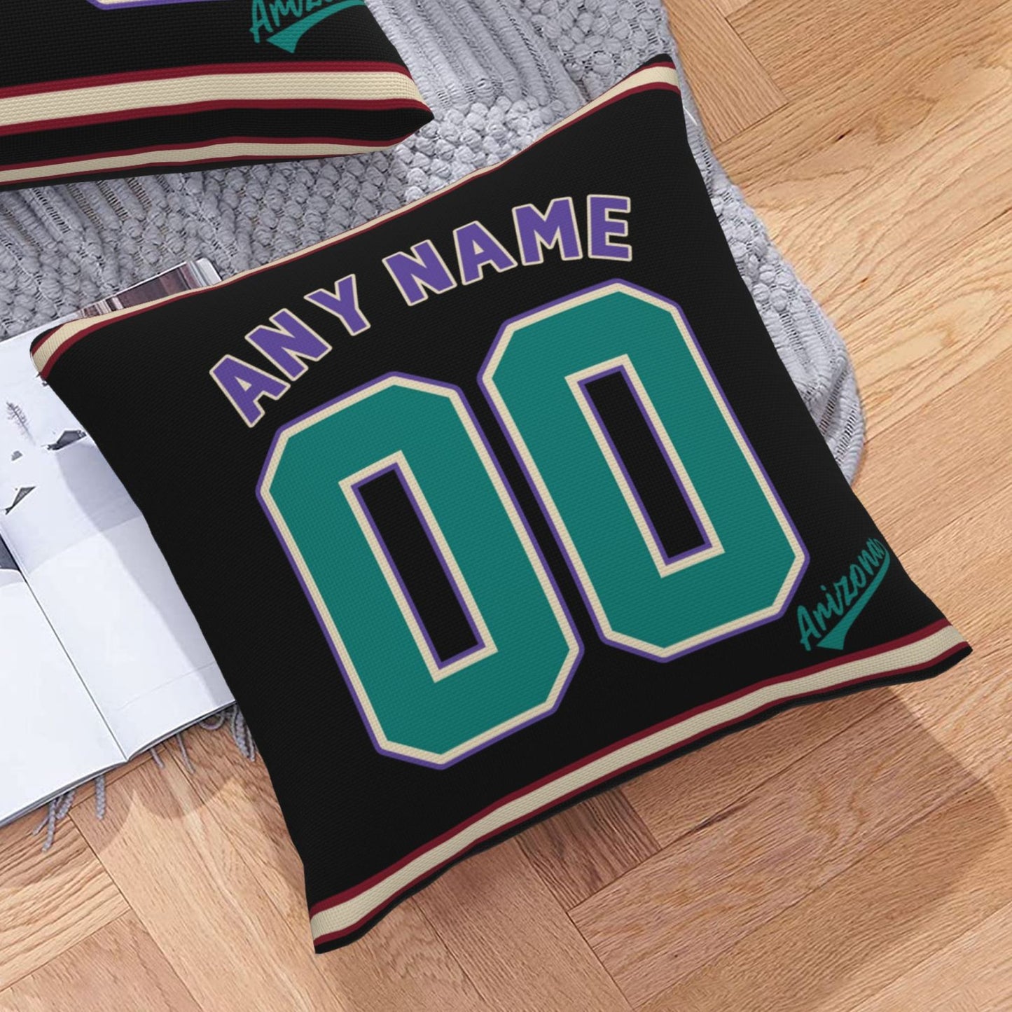 Custom A.Diamondbacks Black Green Pillow Decorative Throw Pillow Case - Print Personalized Football Team Fans Name & Number Birthday Gift Football Pillows