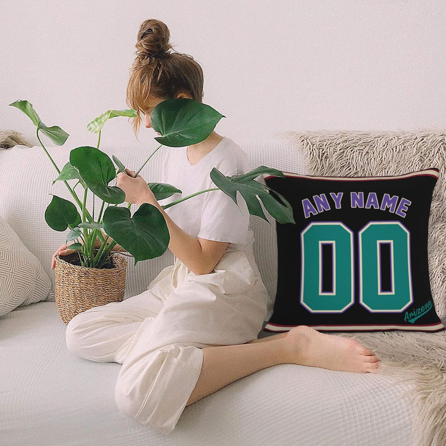 Custom A.Diamondbacks Black Green Pillow Decorative Throw Pillow Case - Print Personalized Football Team Fans Name & Number Birthday Gift Football Pillows