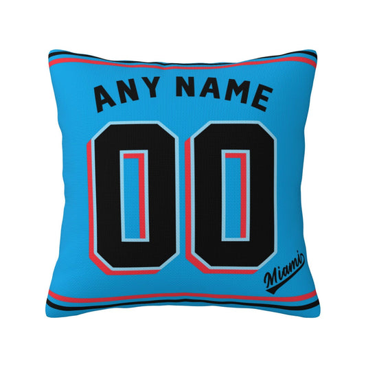 Custom Miami Marlins Pillow Decorative Throw Pillow Case - Print Personalized Football Team Fans Name & Number Birthday Gift Football Pillows