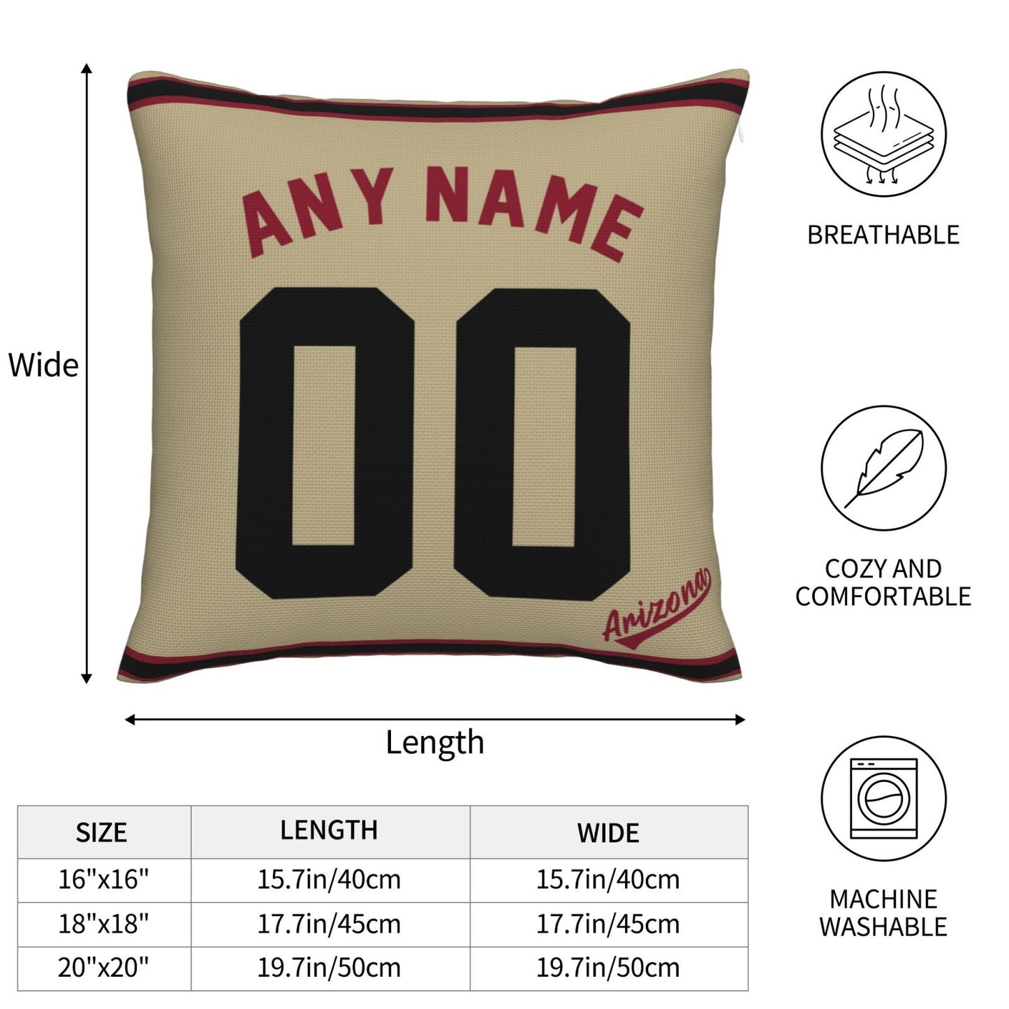 Custom A.Diamondbacks Gold Pillow Decorative Throw Pillow Case - Print Personalized Football Team Fans Name & Number Birthday Gift Football Pillows