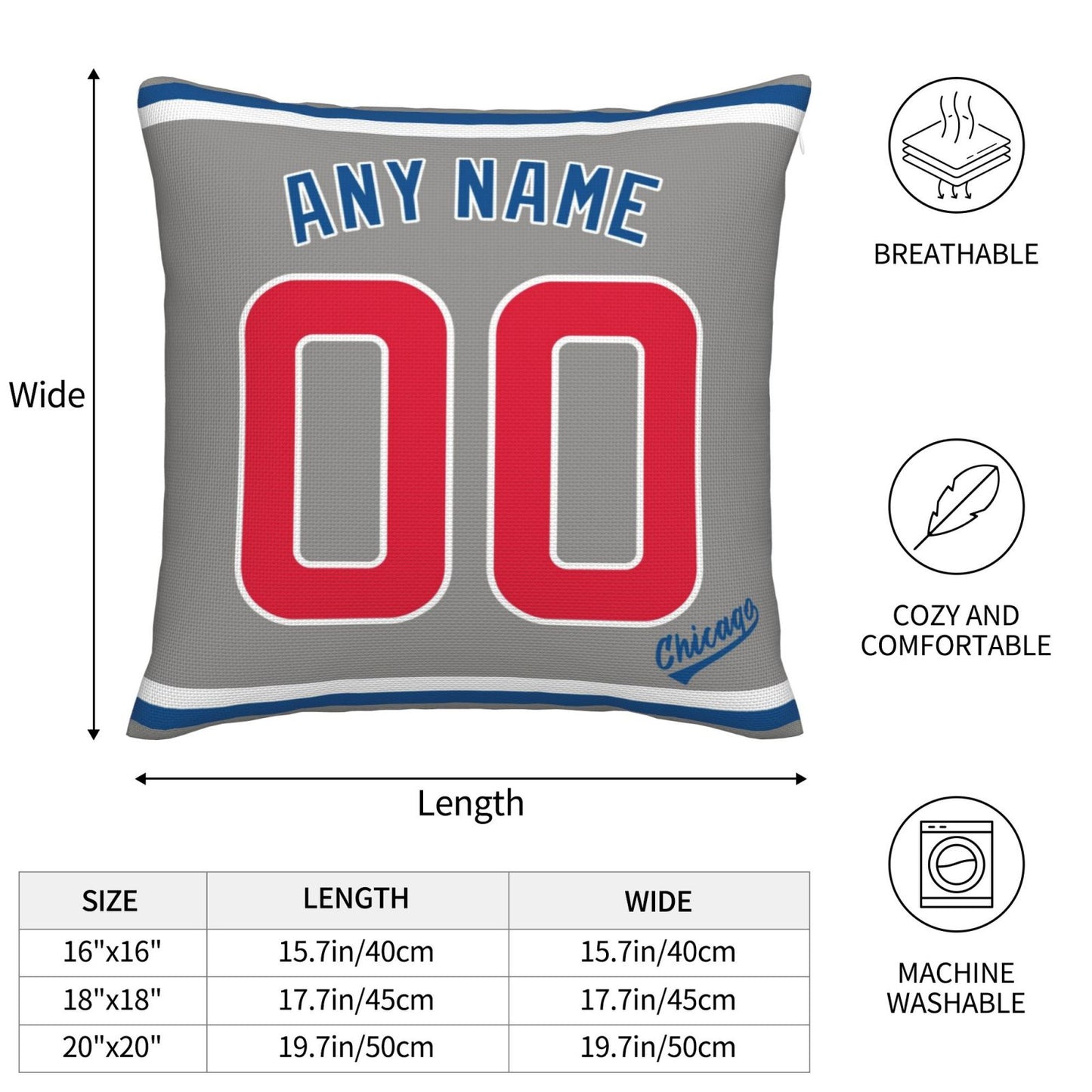 Custom Chicago Cubs Pillow Decorative Throw Pillow Case - Print Personalized Football Team Fans Name & Number Birthday Gift Football Pillows