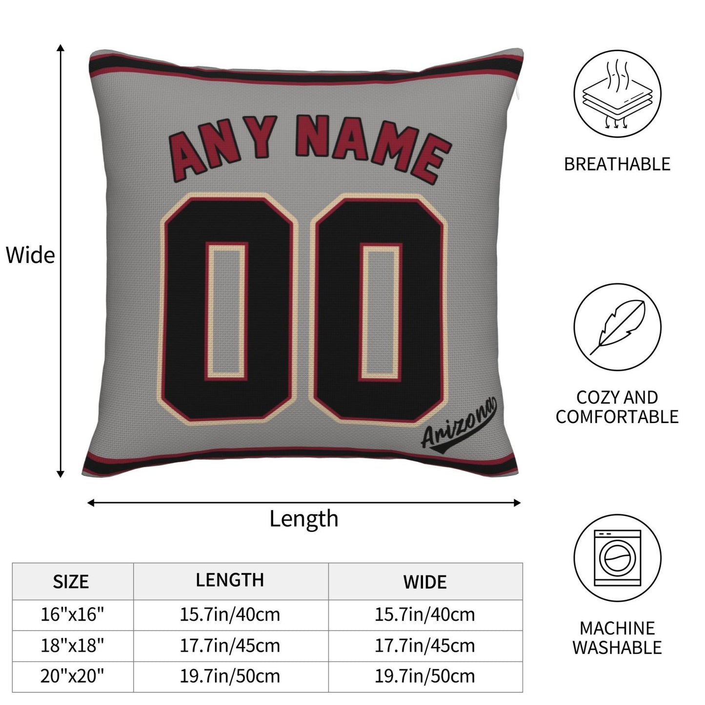 Custom A.Diamondbacks Grey Pillow Decorative Throw Pillow Case - Print Personalized Football Team Fans Name & Number Birthday Gift Football Pillows