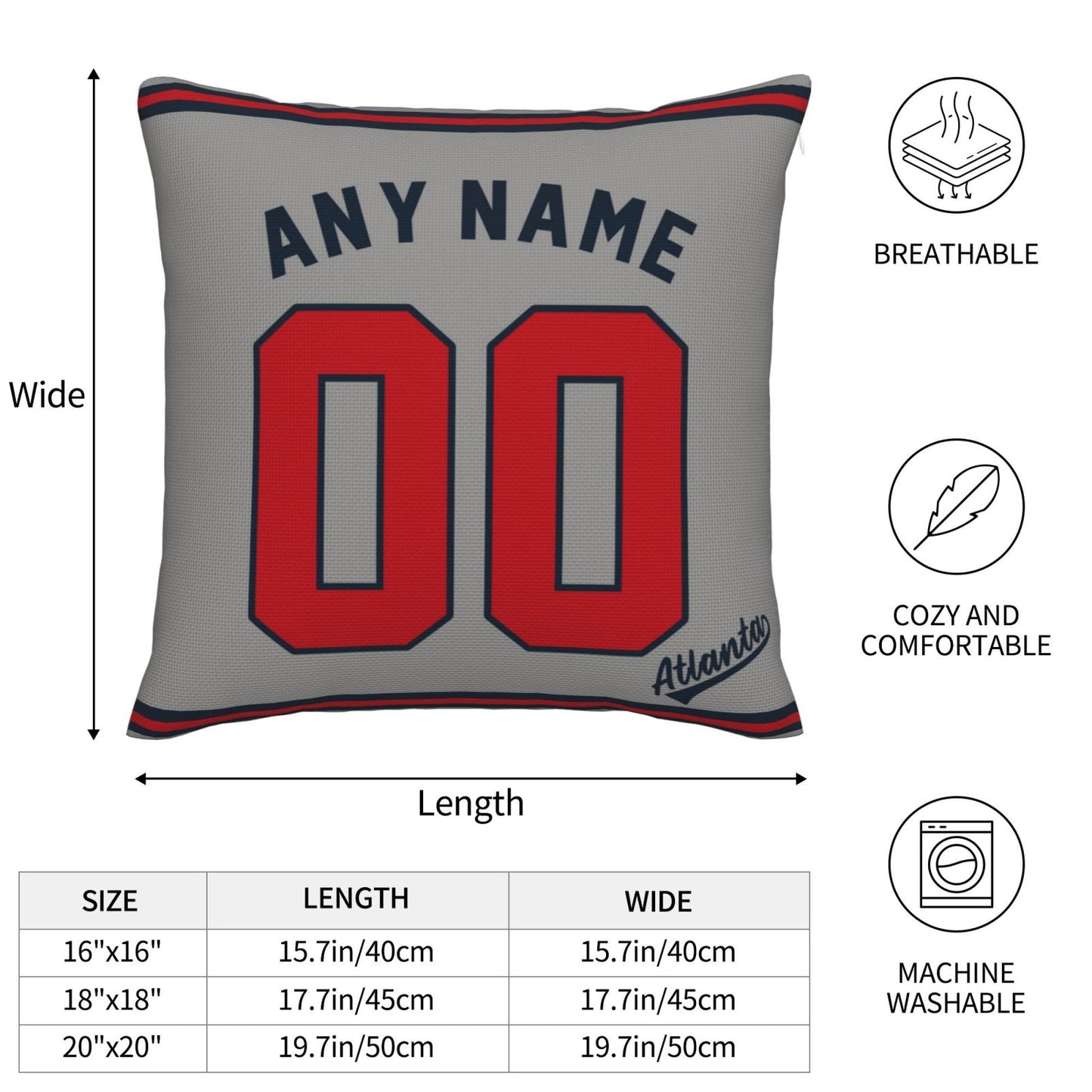 Custom Atlanta Braves Pillow Decorative Throw Pillow Case - Print Personalized Football Team Fans Name & Number Birthday Gift Football Pillows