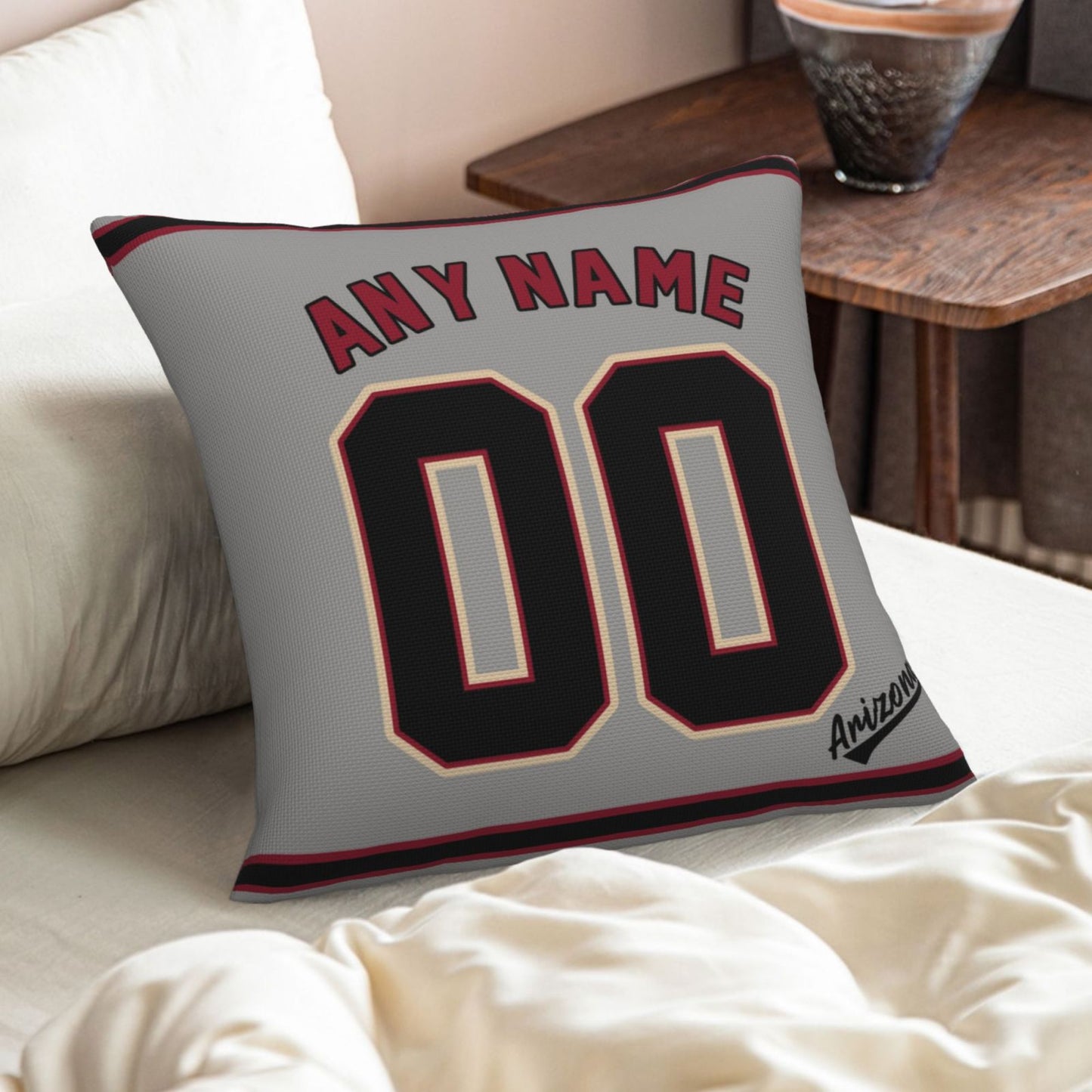 Custom A.Diamondbacks Grey Pillow Decorative Throw Pillow Case - Print Personalized Football Team Fans Name & Number Birthday Gift Football Pillows