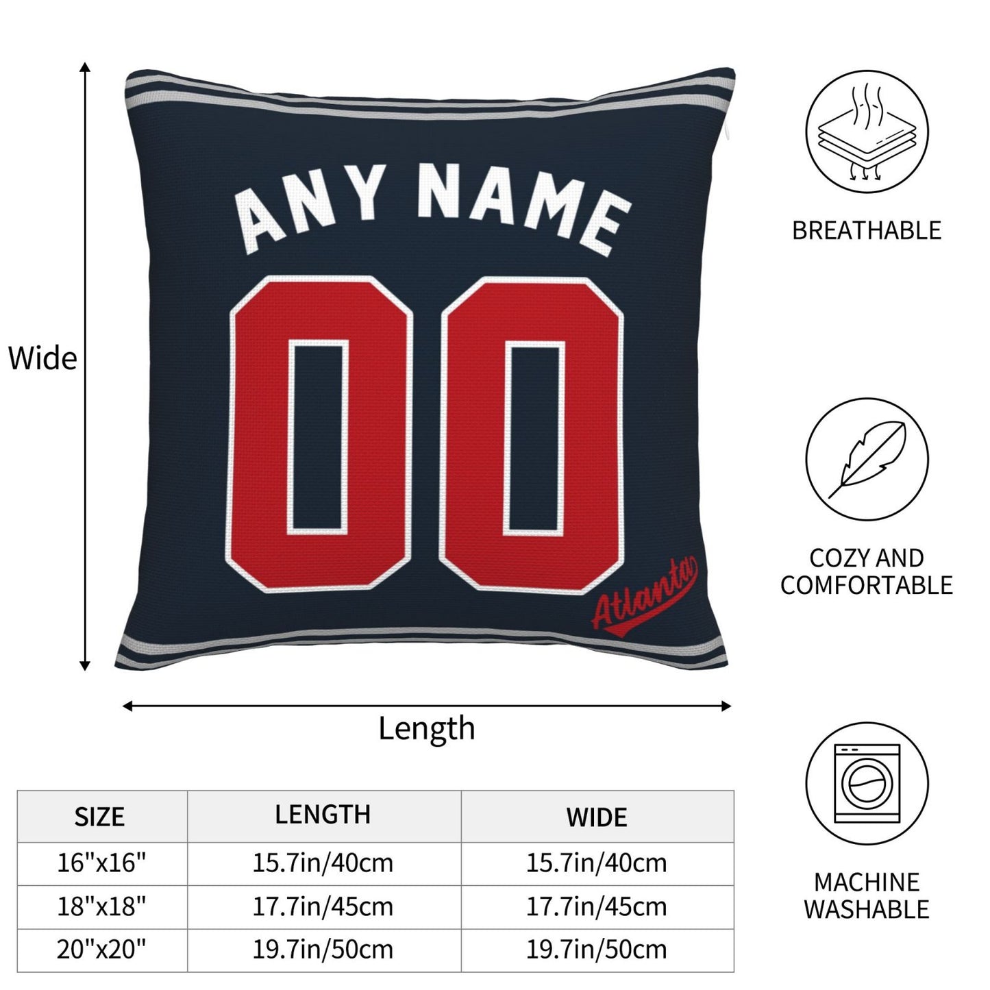 Custom Atlanta Braves Pillow Decorative Throw Pillow Case - Print Personalized Football Team Fans Name & Number Birthday Gift Football Pillows