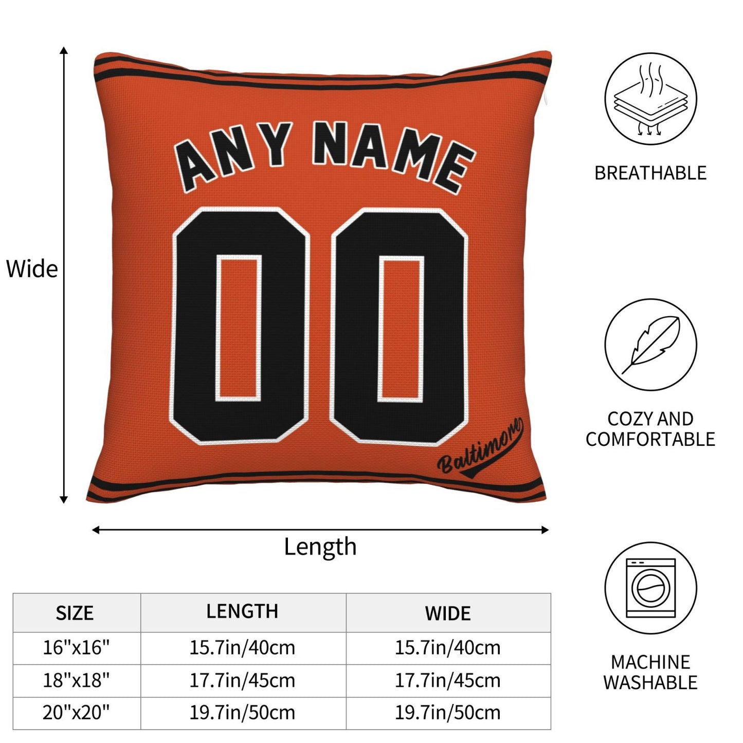 Custom Baltimore Orioles Pillow Decorative Throw Pillow Case - Print Personalized Football Team Fans Name & Number Birthday Gift Football Pillows