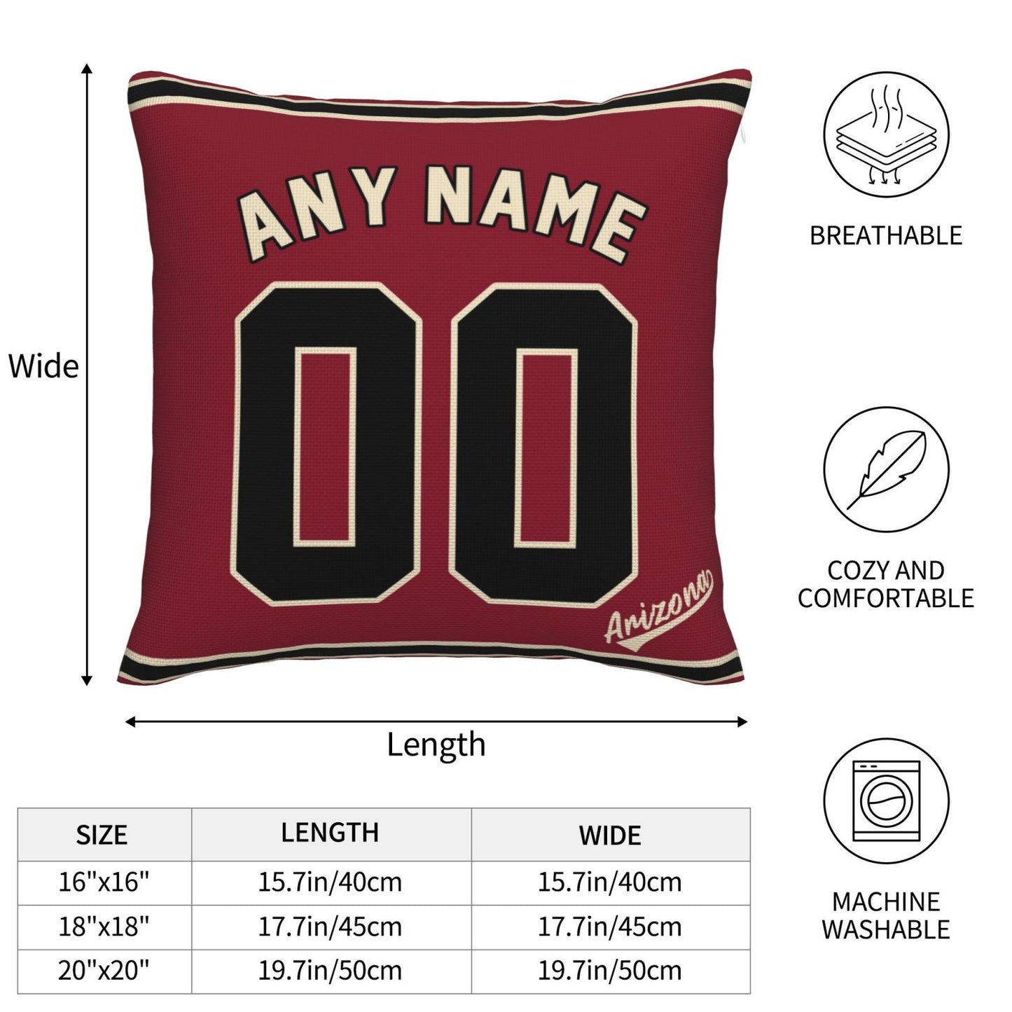 Custom A.Diamondbacks Red Pillow Decorative Throw Pillow Case - Print Personalized Football Team Fans Name & Number Birthday Gift Football Pillows