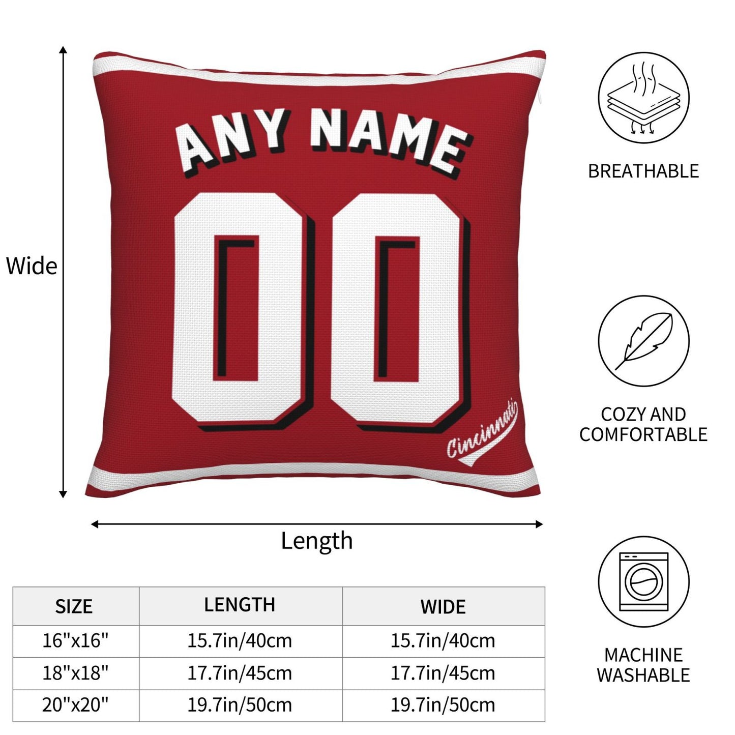 Custom Cincinnati Reds Pillow Decorative Throw Pillow Case - Print Personalized Football Team Fans Name & Number Birthday Gift Football Pillows