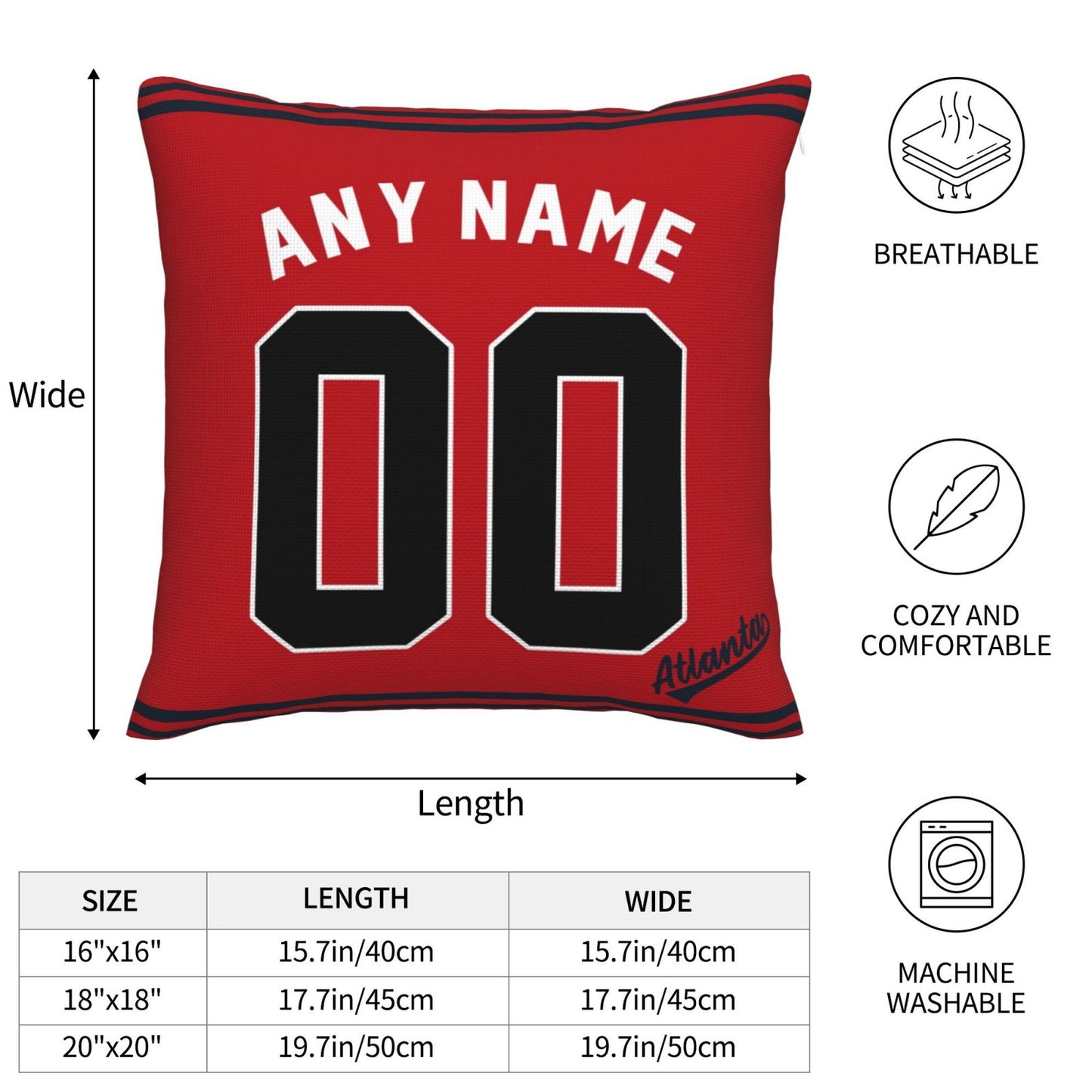 Custom Atlanta Braves Pillow Decorative Throw Pillow Case - Print Personalized Football Team Fans Name & Number Birthday Gift Football Pillows