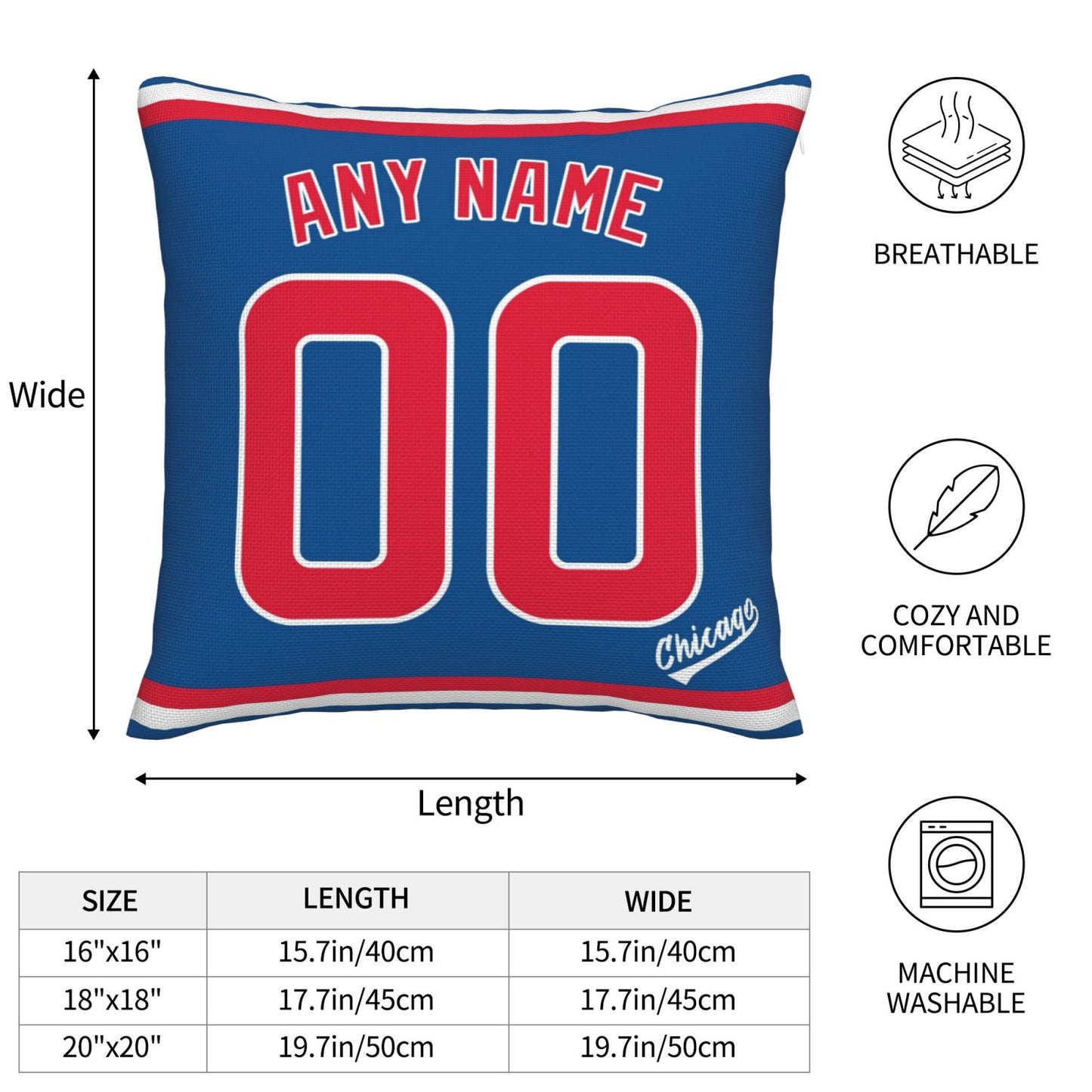 Custom Chicago Cubs Pillow Decorative Throw Pillow Case - Print Personalized Football Team Fans Name & Number Birthday Gift Football Pillows