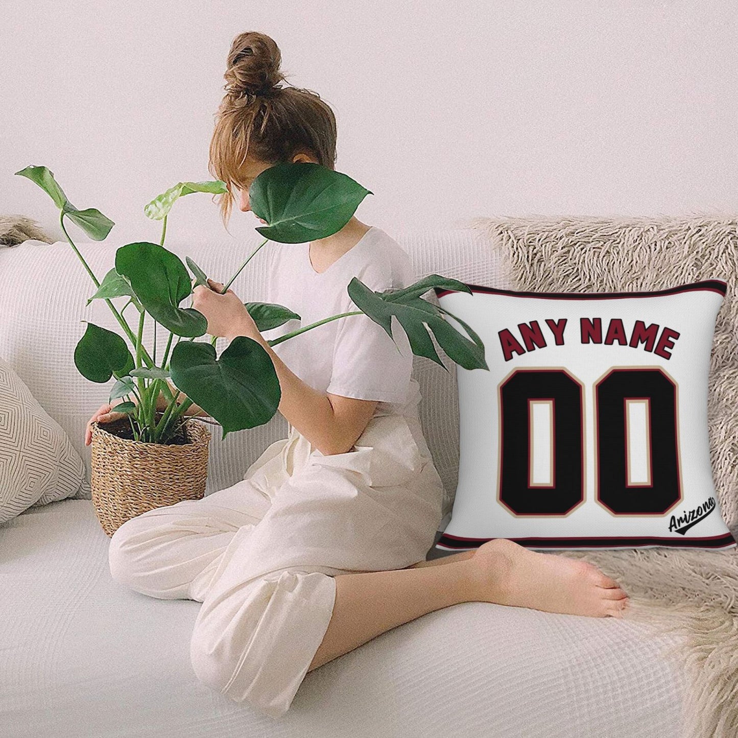 Custom A.Diamondbacks White Pillow Decorative Throw Pillow Case - Print Personalized Football Team Fans Name & Number Birthday Gift Football Pillows