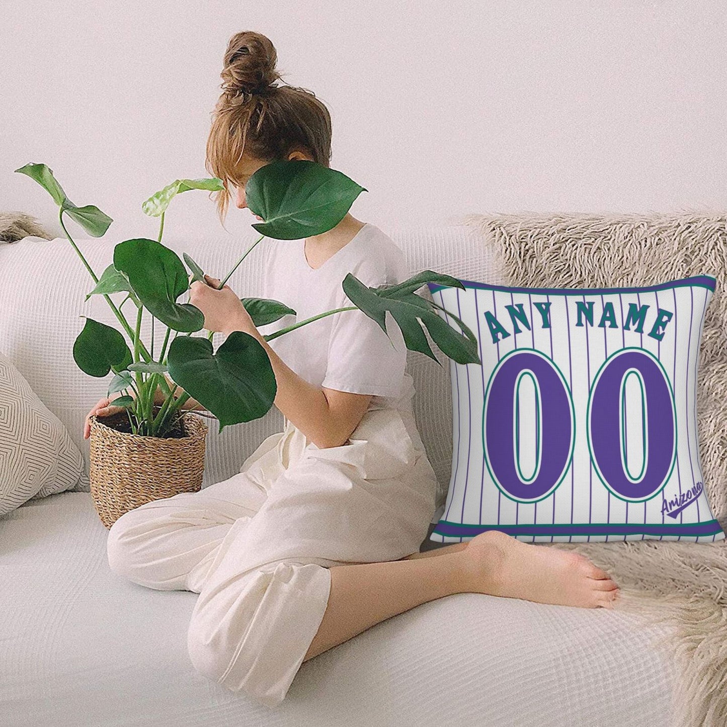 Custom A.Diamondbacks White-Stripe Pillow Decorative Throw Pillow Case - Print Personalized Football Team Fans Name & Number Birthday Gift Football Pillows