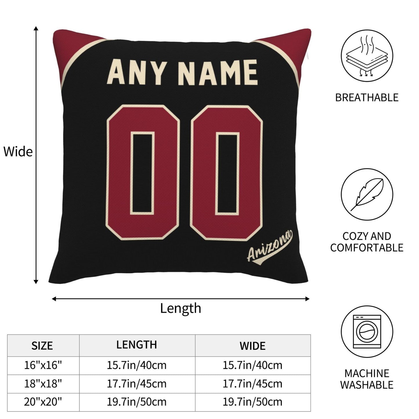 Custom A.Diamondbacks Black Pillow Decorative Throw Pillow Case - Print Personalized Football Team Fans Name & Number Birthday Gift Football Pillows