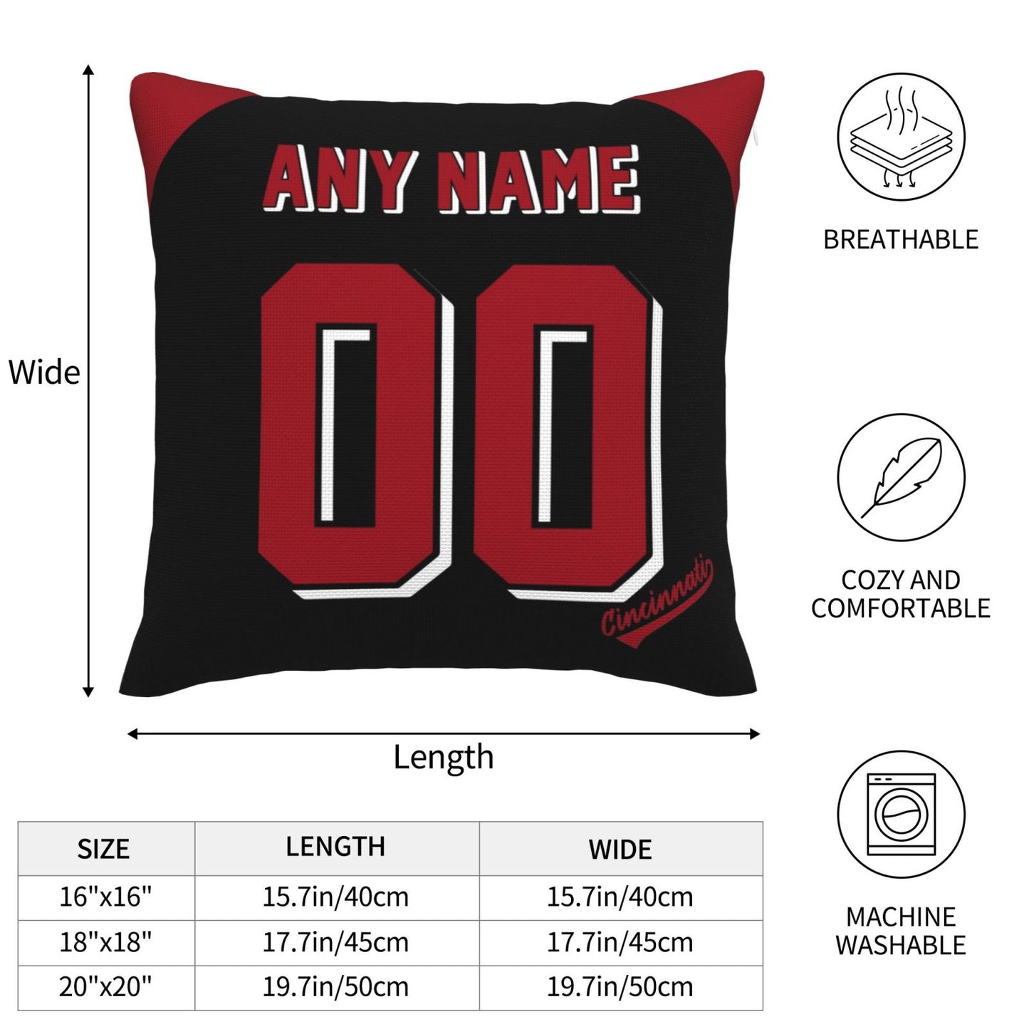 Custom Cincinnati Reds Pillow Decorative Throw Pillow Case - Print Personalized Football Team Fans Name & Number Birthday Gift Football Pillows