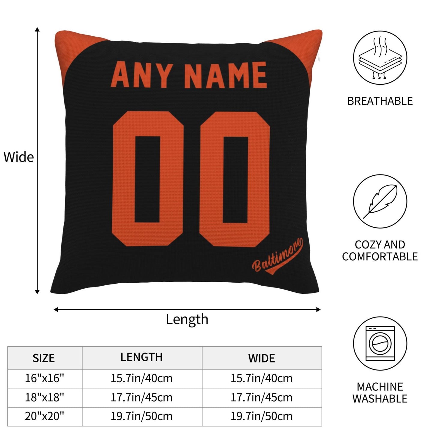 Custom Baltimore Orioles Pillow Decorative Throw Pillow Case - Print Personalized Football Team Fans Name & Number Birthday Gift Football Pillows