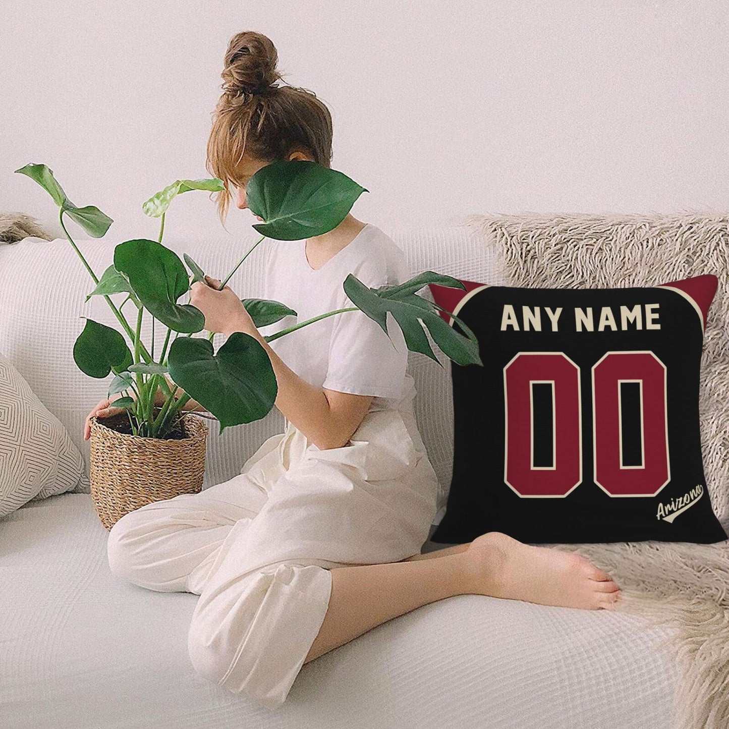 Custom A.Diamondbacks Black Pillow Decorative Throw Pillow Case - Print Personalized Football Team Fans Name & Number Birthday Gift Football Pillows