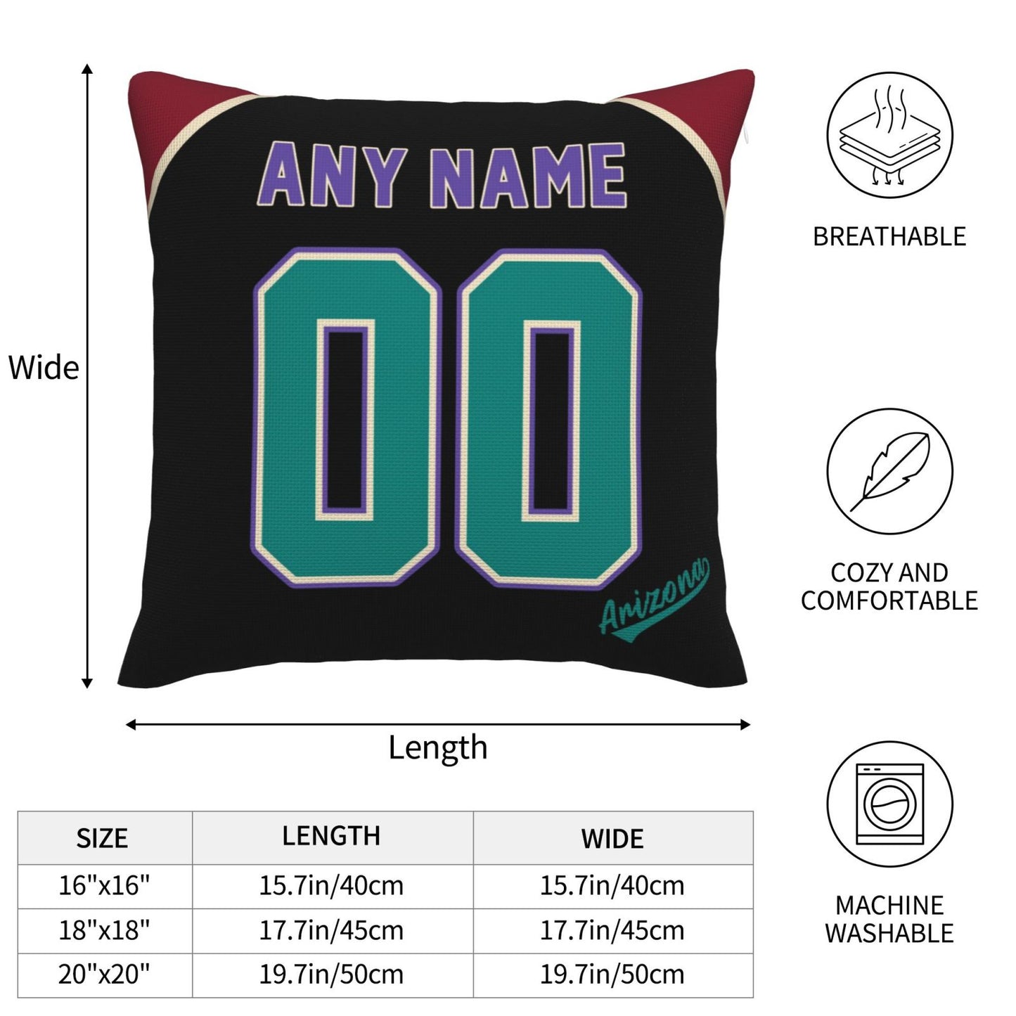 Custom A.Diamondbacks Black Green Pillow Decorative Throw Pillow Case - Print Personalized Football Team Fans Name & Number Birthday Gift Football Pillows