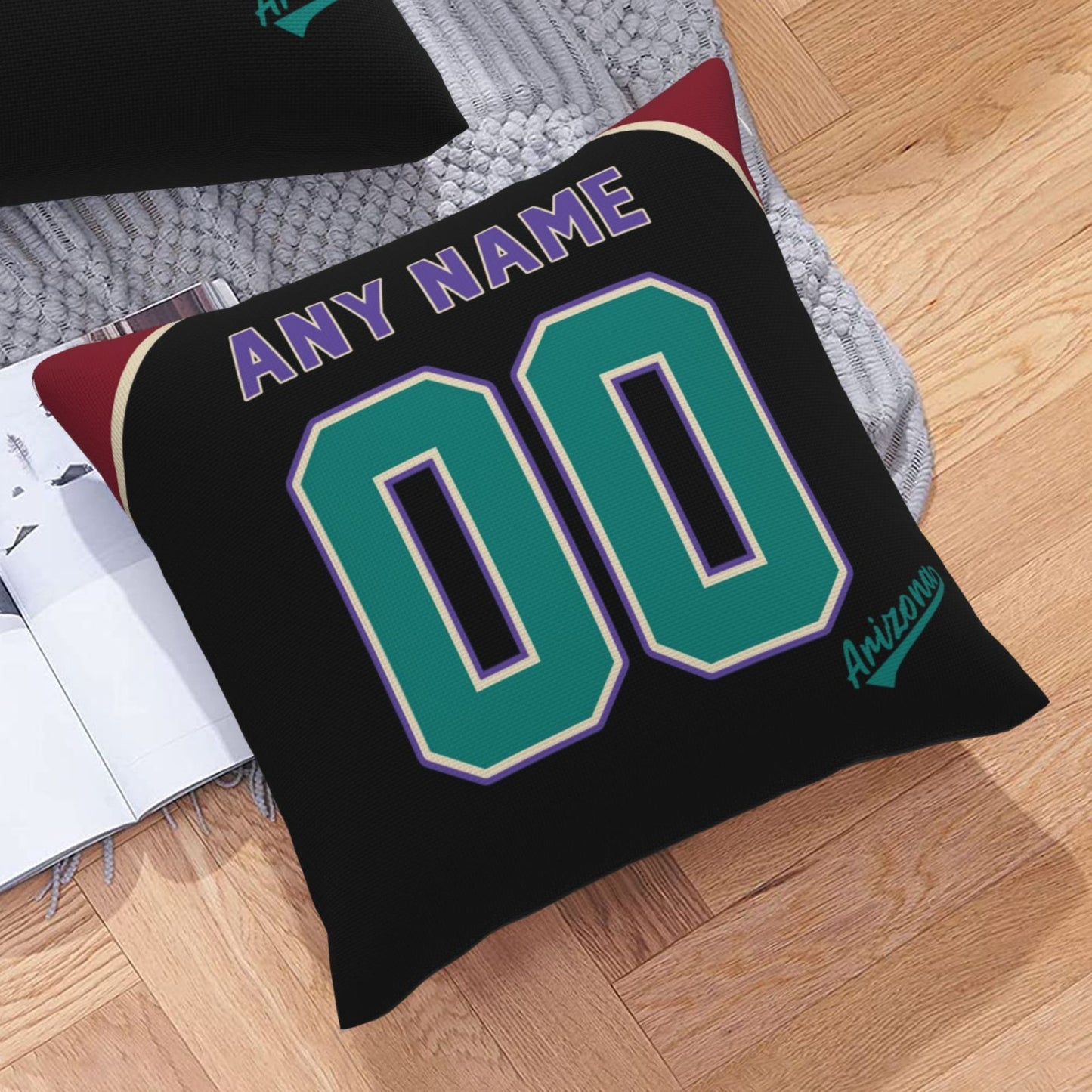 Custom A.Diamondbacks Black Green Pillow Decorative Throw Pillow Case - Print Personalized Football Team Fans Name & Number Birthday Gift Football Pillows