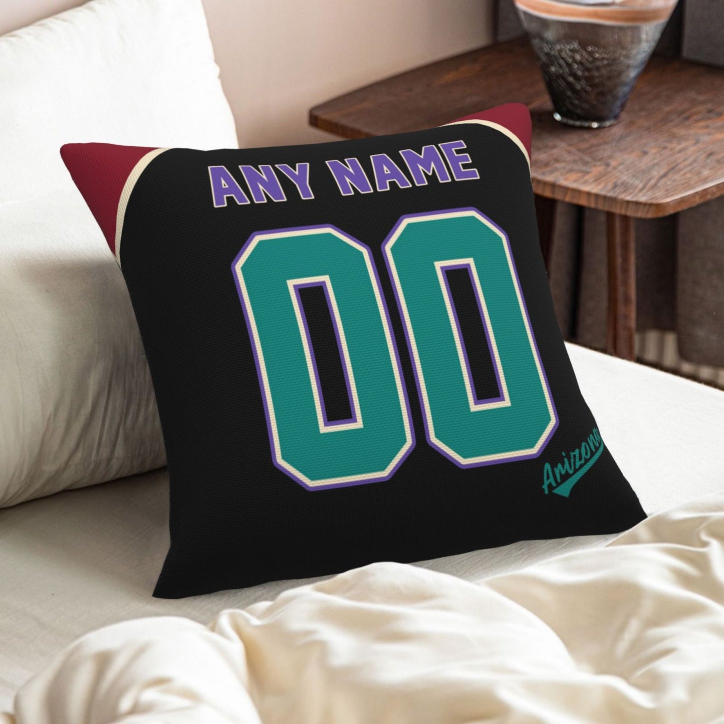 Custom A.Diamondbacks Black Green Pillow Decorative Throw Pillow Case - Print Personalized Football Team Fans Name & Number Birthday Gift Football Pillows