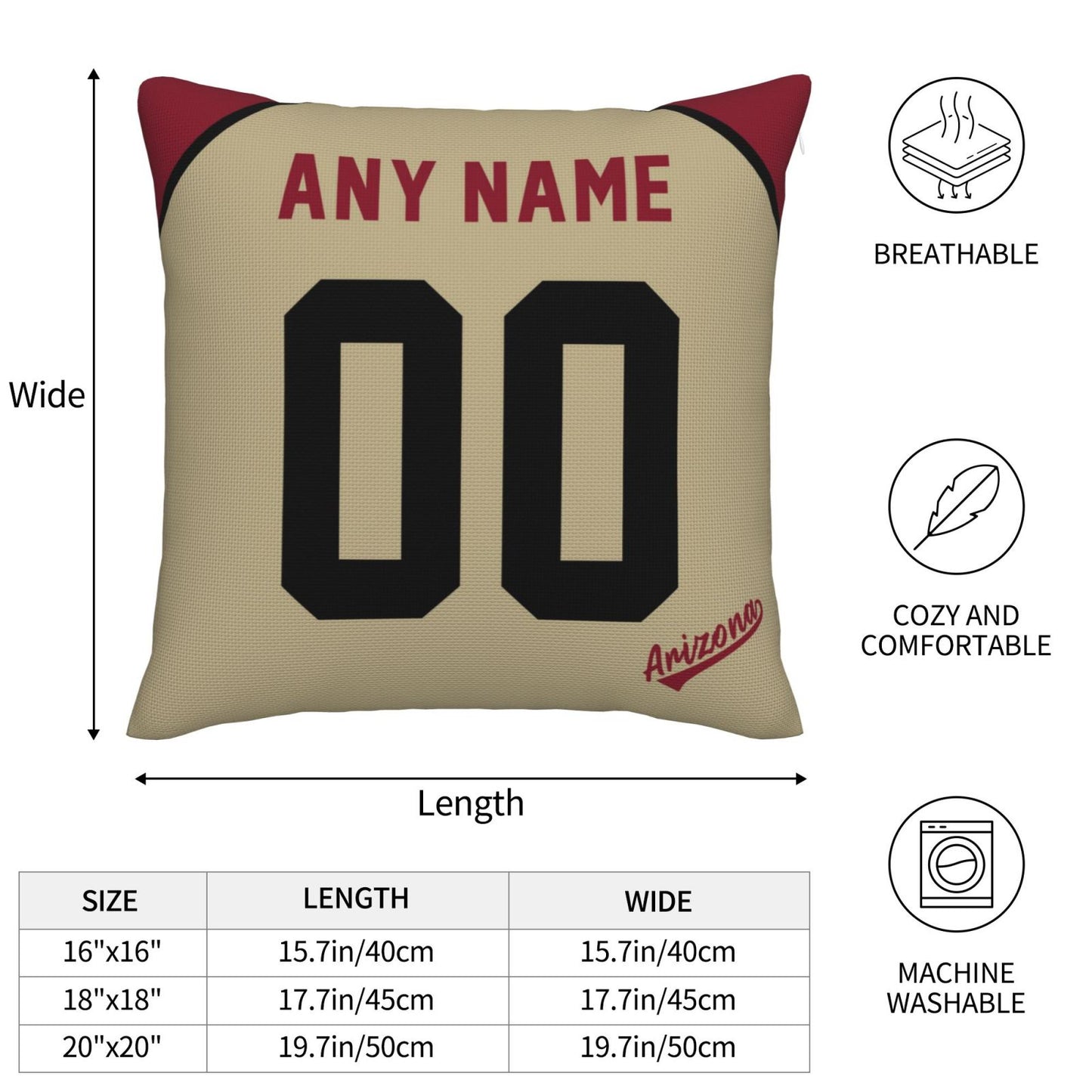 Custom A.Diamondbacks Gold Pillow Decorative Throw Pillow Case - Print Personalized Football Team Fans Name & Number Birthday Gift Football Pillows