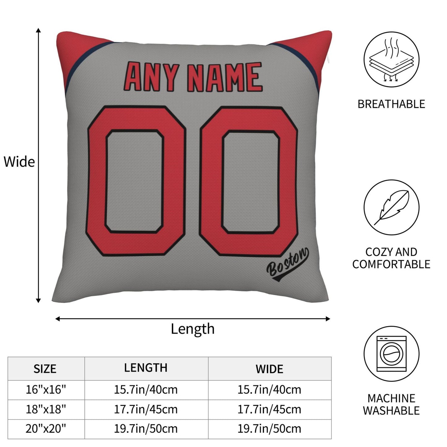 Custom Boston Red Sox Pillow Decorative Throw Pillow Case - Print Personalized Football Team Fans Name & Number Birthday Gift Football Pillows