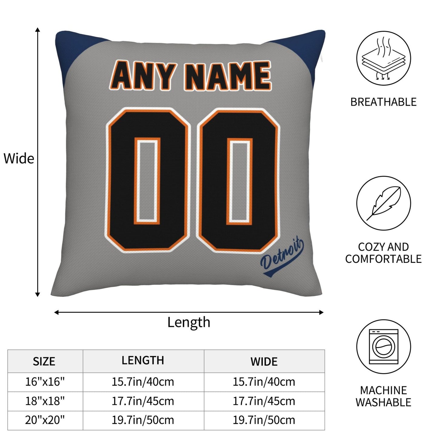 Custom Detroit Tigers Pillow Decorative Throw Pillow Case - Print Personalized Football Team Fans Name & Number Birthday Gift Football Pillows