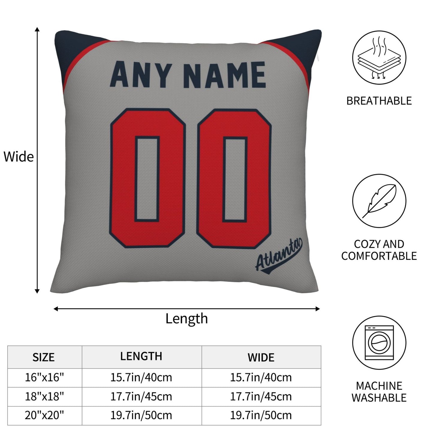 Custom Atlanta Braves Pillow Decorative Throw Pillow Case - Print Personalized Football Team Fans Name & Number Birthday Gift Football Pillows