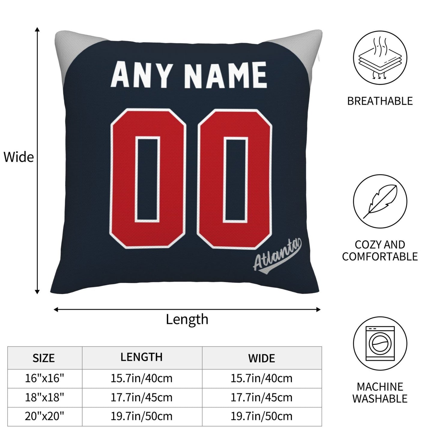 Custom Atlanta Braves Pillow Decorative Throw Pillow Case - Print Personalized Football Team Fans Name & Number Birthday Gift Football Pillows