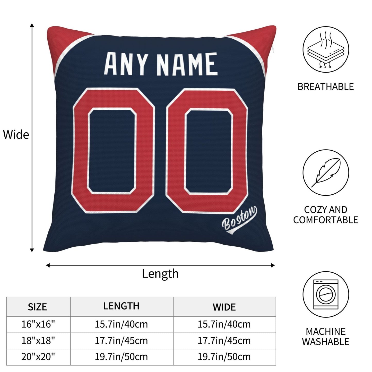Custom Boston Red Sox Pillow Decorative Throw Pillow Case - Print Personalized Football Team Fans Name & Number Birthday Gift Football Pillows
