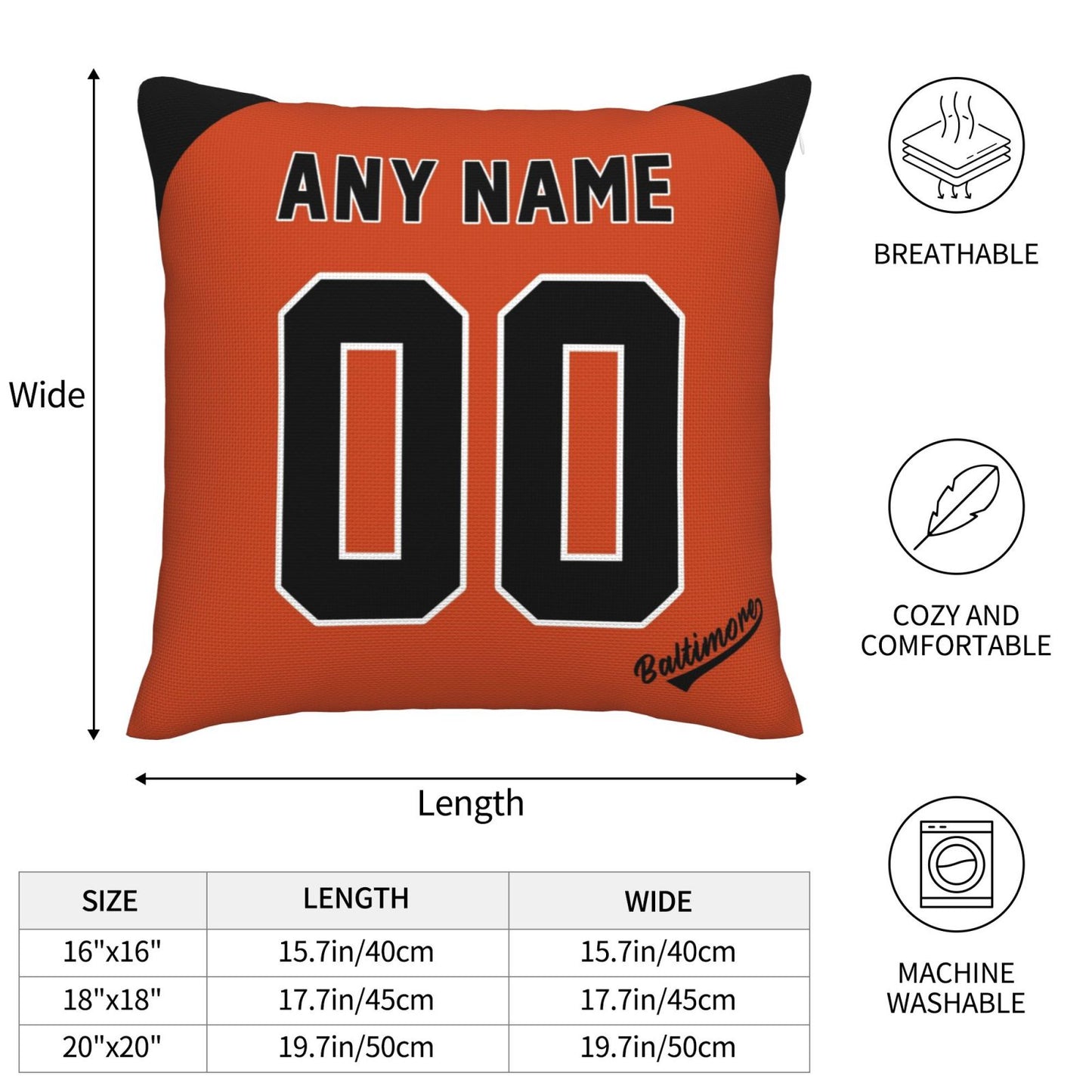 Custom Baltimore Orioles Pillow Decorative Throw Pillow Case - Print Personalized Football Team Fans Name & Number Birthday Gift Football Pillows