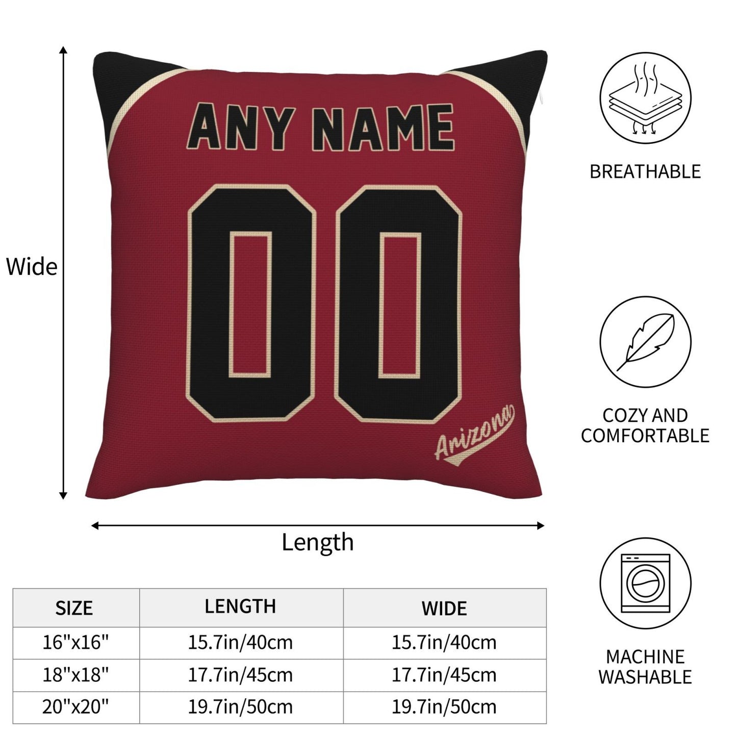 Custom A.Diamondbacks Red Pillow Decorative Throw Pillow Case - Print Personalized Football Team Fans Name & Number Birthday Gift Football Pillows