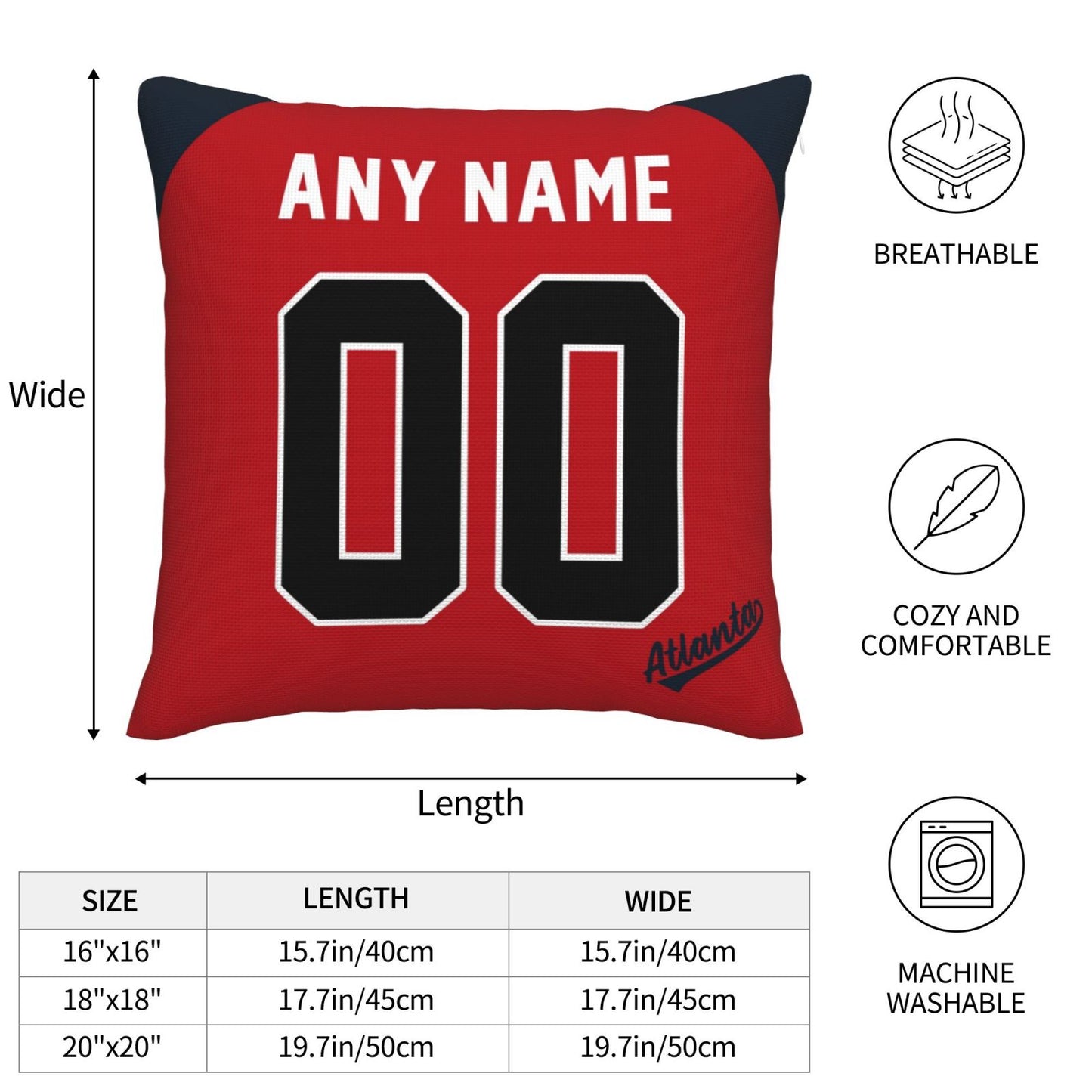 Custom Atlanta Braves Pillow Decorative Throw Pillow Case - Print Personalized Football Team Fans Name & Number Birthday Gift Football Pillows