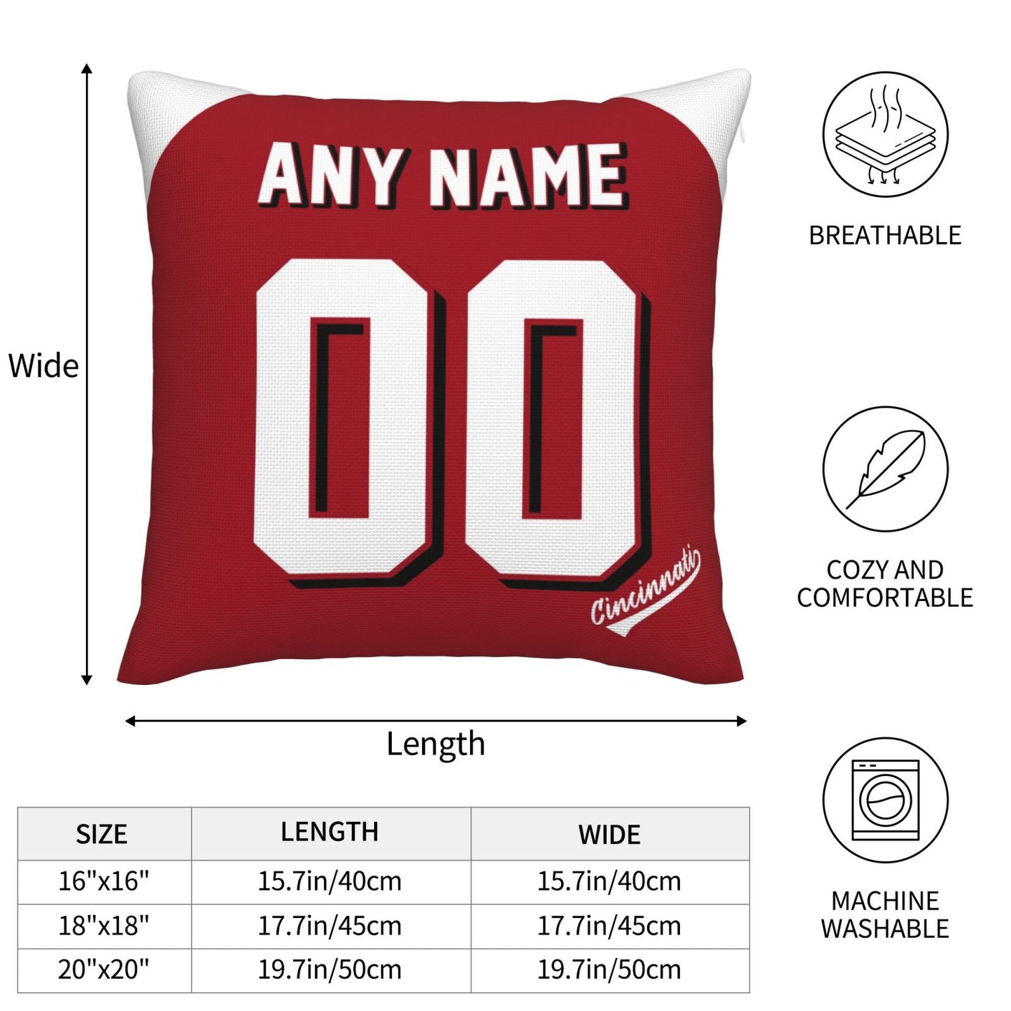 Custom Cincinnati Reds Pillow Decorative Throw Pillow Case - Print Personalized Football Team Fans Name & Number Birthday Gift Football Pillows