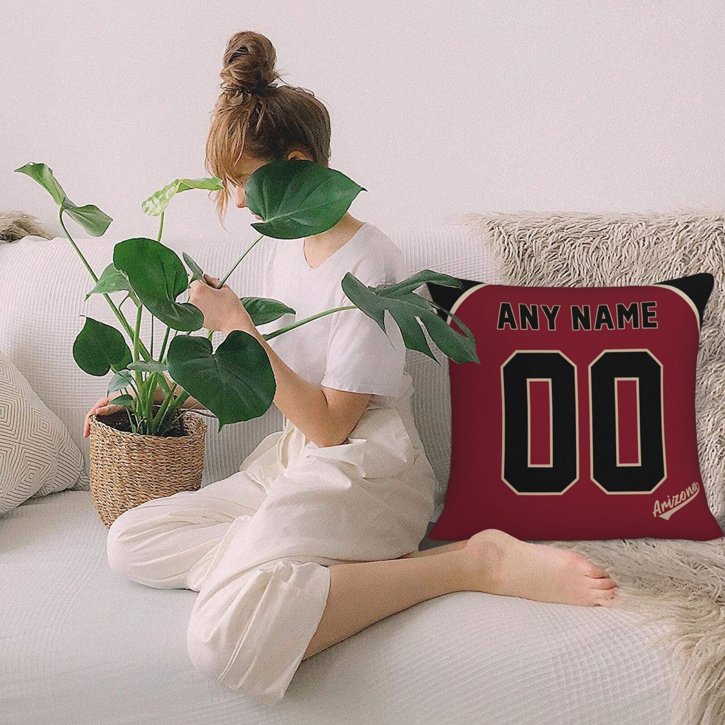 Custom A.Diamondbacks Red Pillow Decorative Throw Pillow Case - Print Personalized Football Team Fans Name & Number Birthday Gift Football Pillows