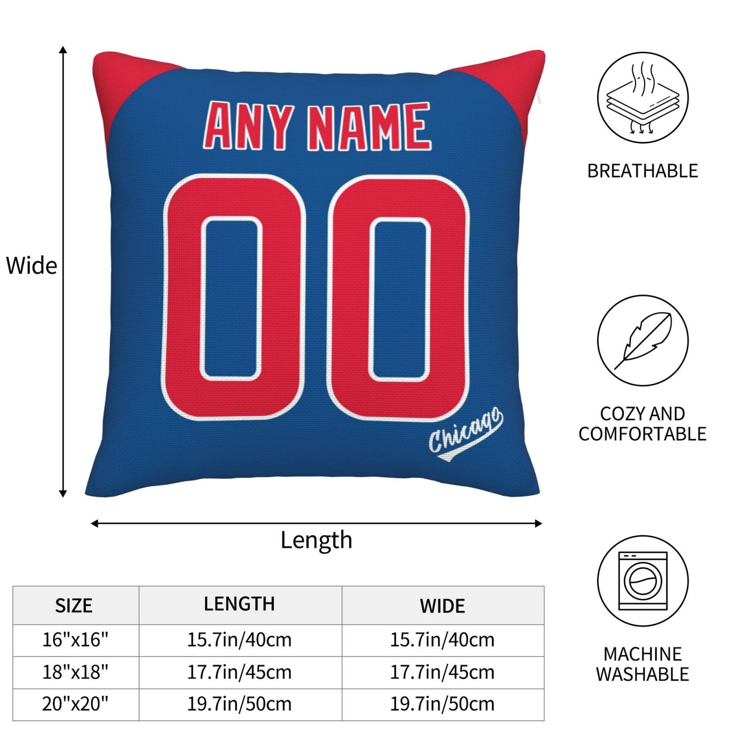 Custom Chicago Cubs Pillow Decorative Throw Pillow Case - Print Personalized Football Team Fans Name & Number Birthday Gift Football Pillows