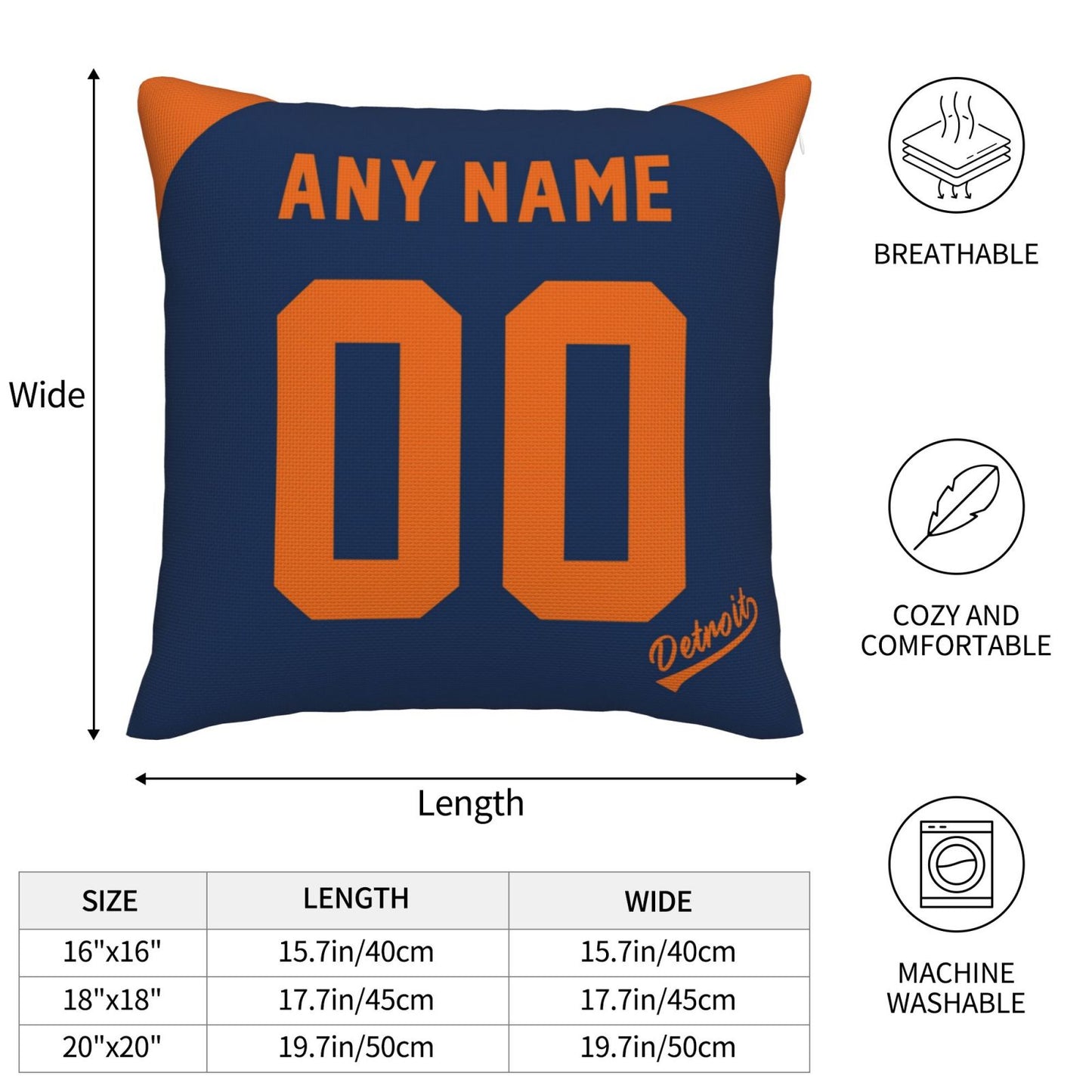 Custom Detroit Tigers Pillow Decorative Throw Pillow Case - Print Personalized Football Team Fans Name & Number Birthday Gift Football Pillows
