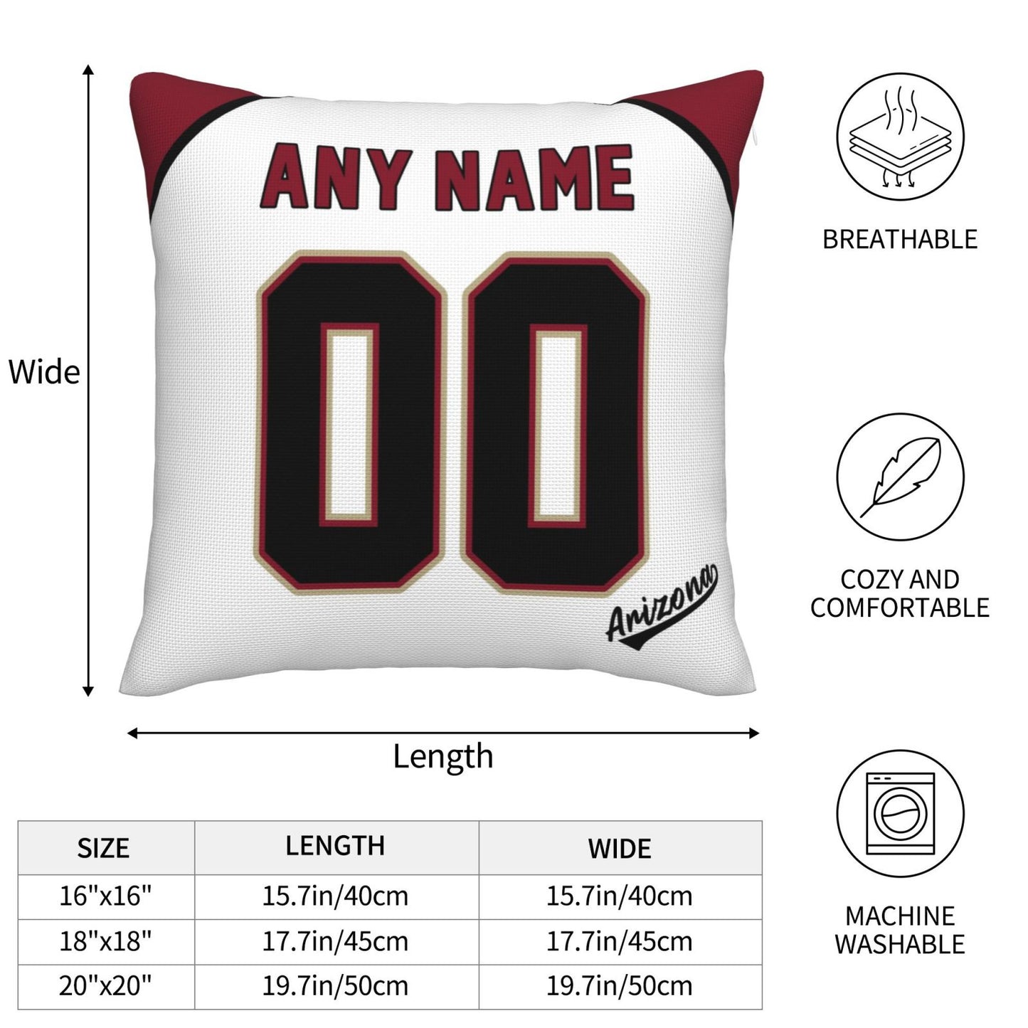 Custom A.Diamondbacks White Pillow Decorative Throw Pillow Case - Print Personalized Football Team Fans Name & Number Birthday Gift Football Pillows