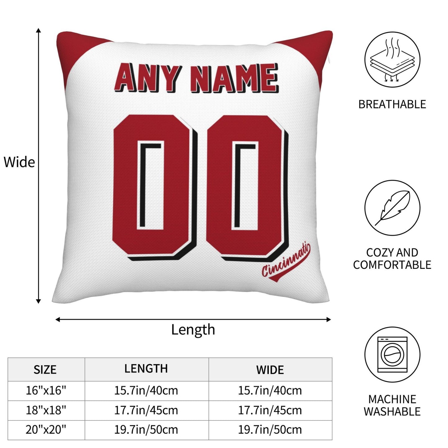 Custom Cincinnati Reds Pillow Decorative Throw Pillow Case - Print Personalized Football Team Fans Name & Number Birthday Gift Football Pillows