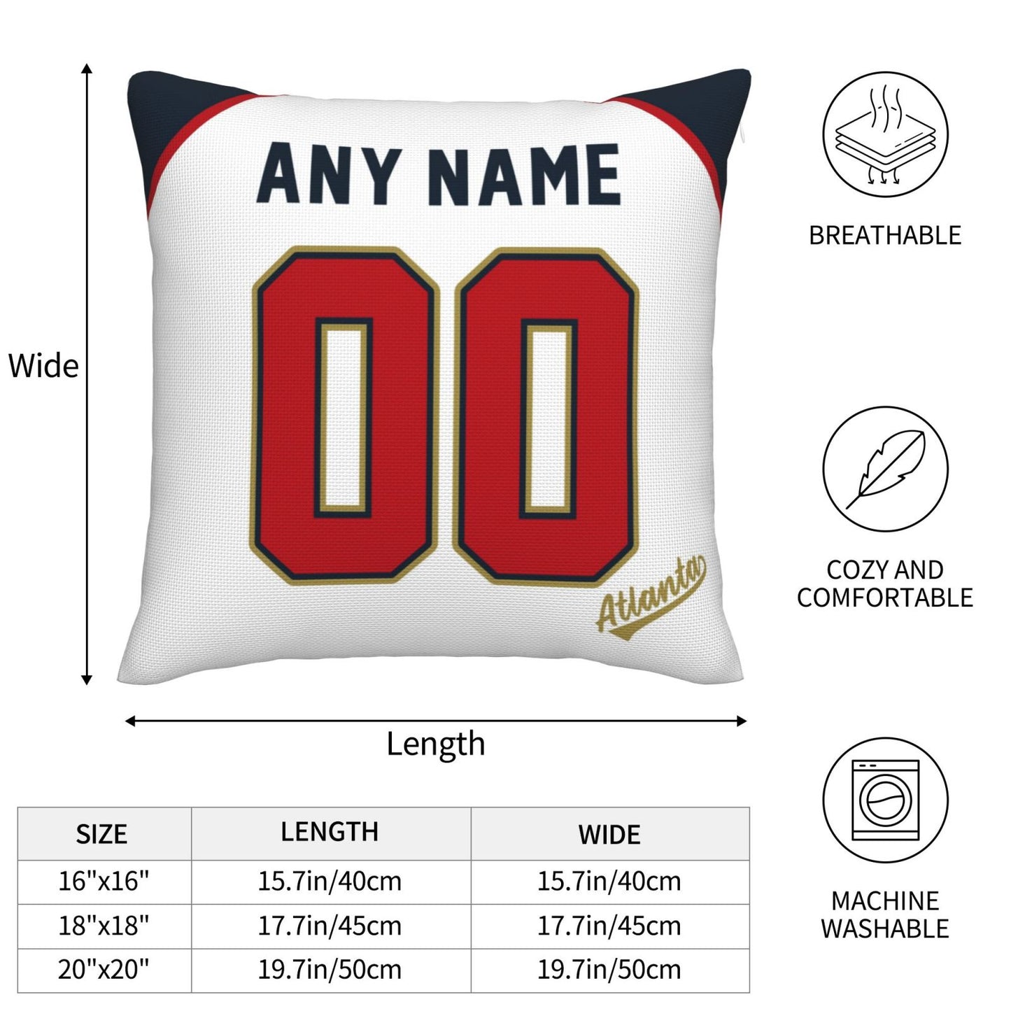Custom Atlanta Braves Pillow Decorative Throw Pillow Case - Print Personalized Football Team Fans Name & Number Birthday Gift Football Pillows