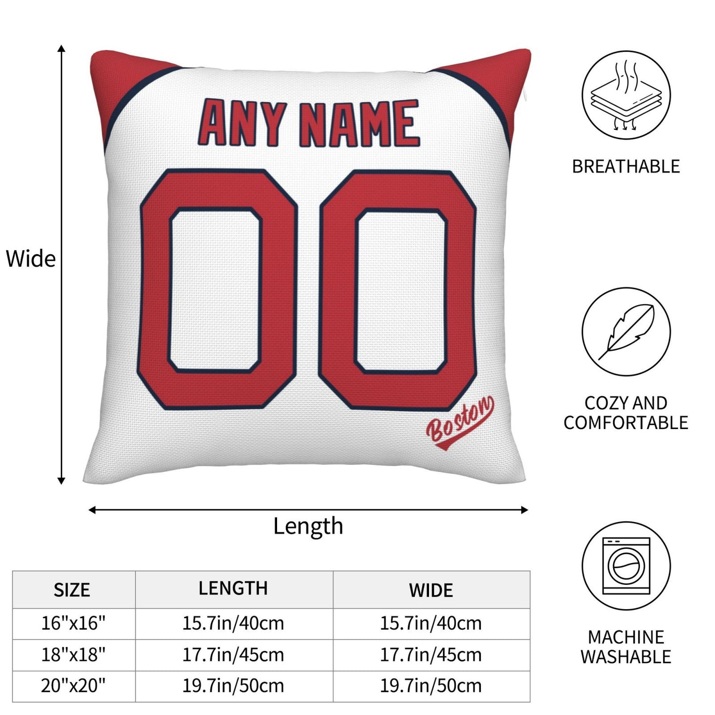 Custom Boston Red Sox Pillow Decorative Throw Pillow Case - Print Personalized Football Team Fans Name & Number Birthday Gift Football Pillows