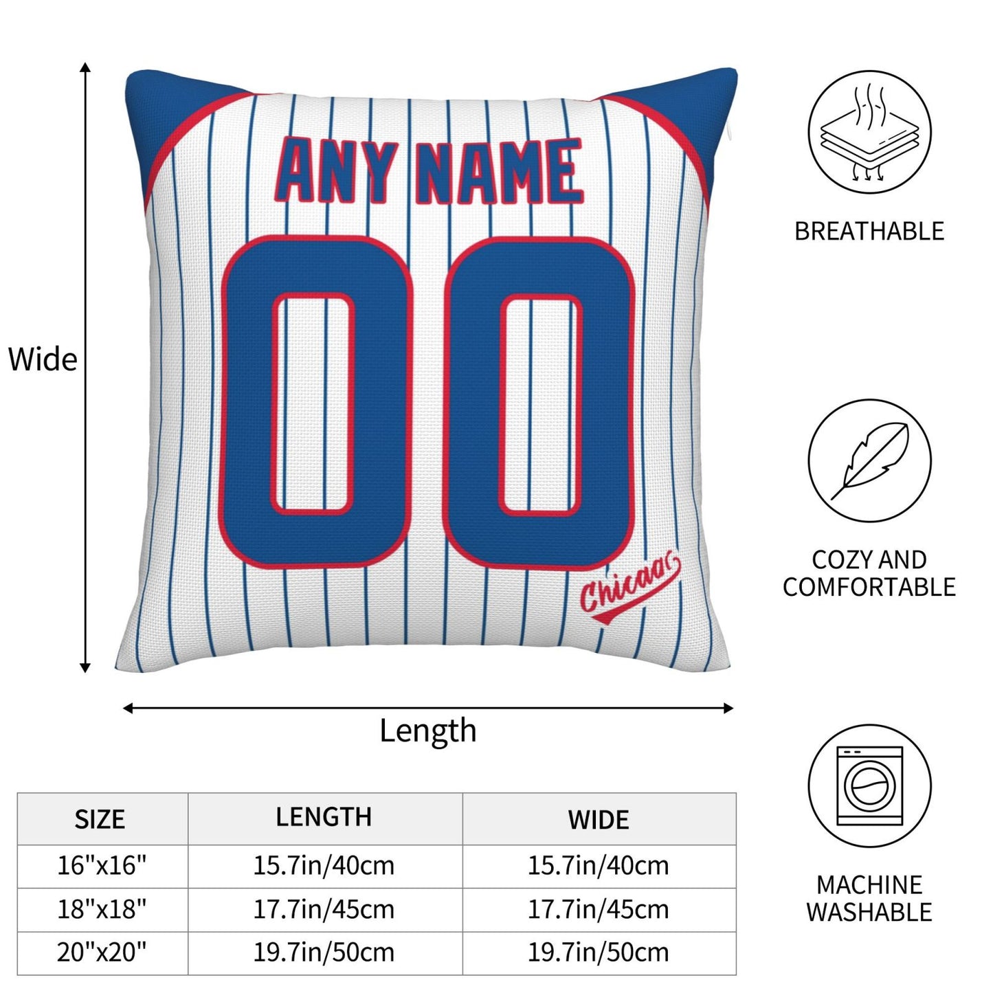 Custom Chicago Cubs Pillow Decorative Throw Pillow Case - Print Personalized Football Team Fans Name & Number Birthday Gift Football Pillows