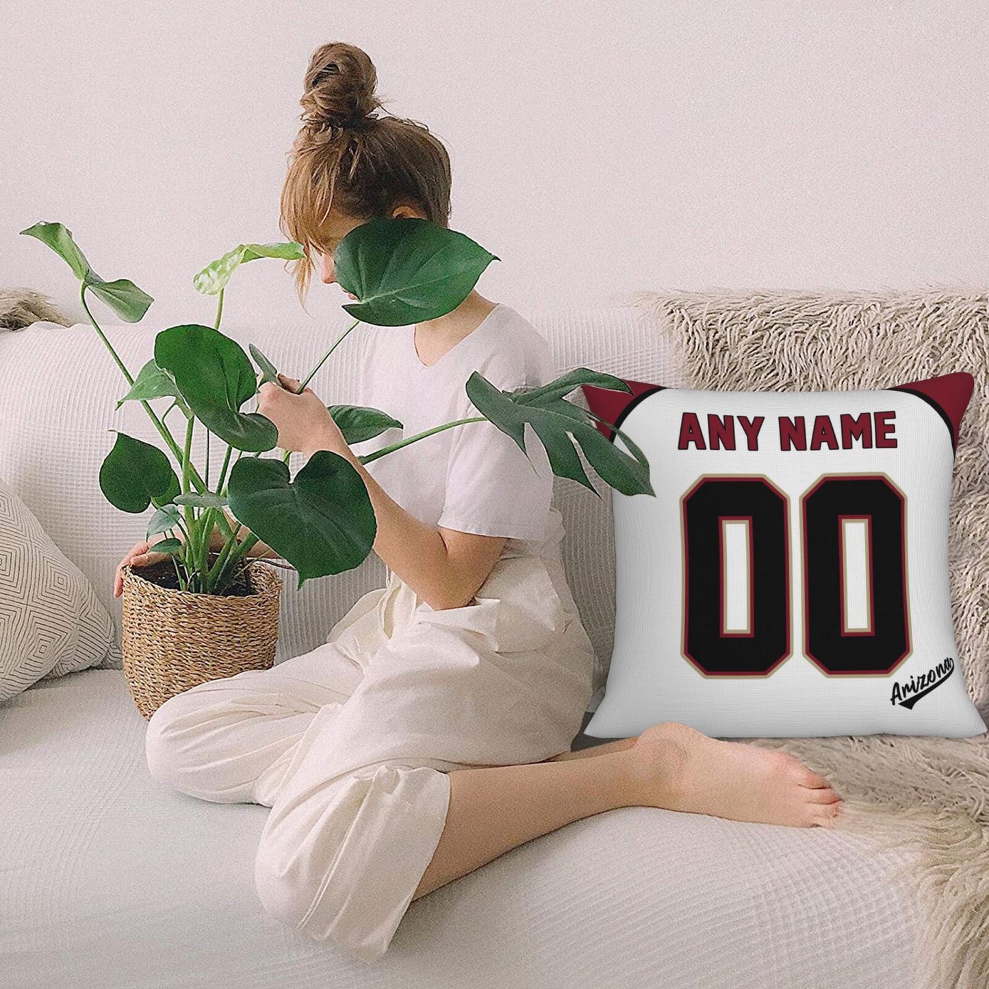 Custom A.Diamondbacks White Pillow Decorative Throw Pillow Case - Print Personalized Football Team Fans Name & Number Birthday Gift Football Pillows