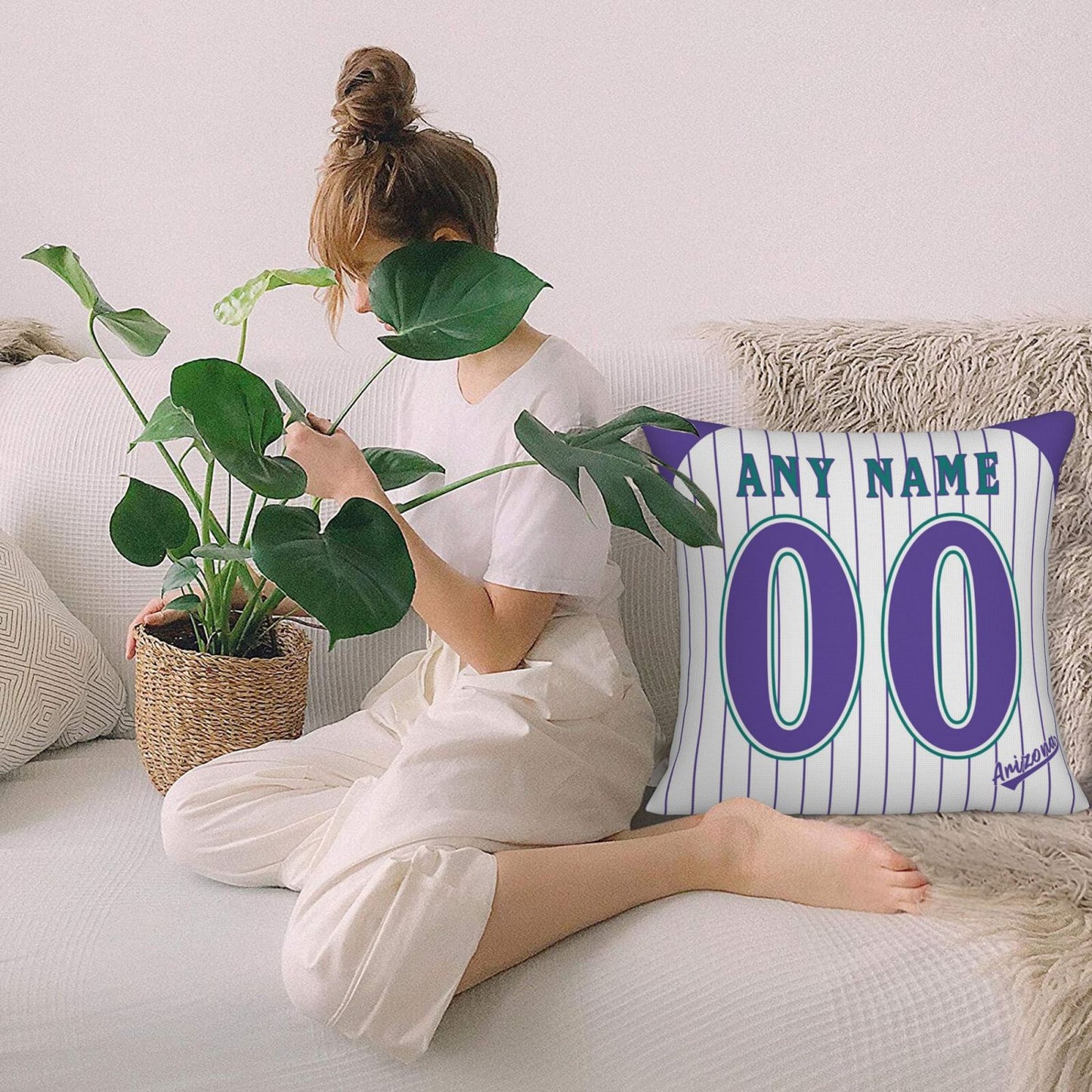 Custom A.Diamondbacks White-Stripe Pillow Decorative Throw Pillow Case - Print Personalized Football Team Fans Name & Number Birthday Gift Football Pillows