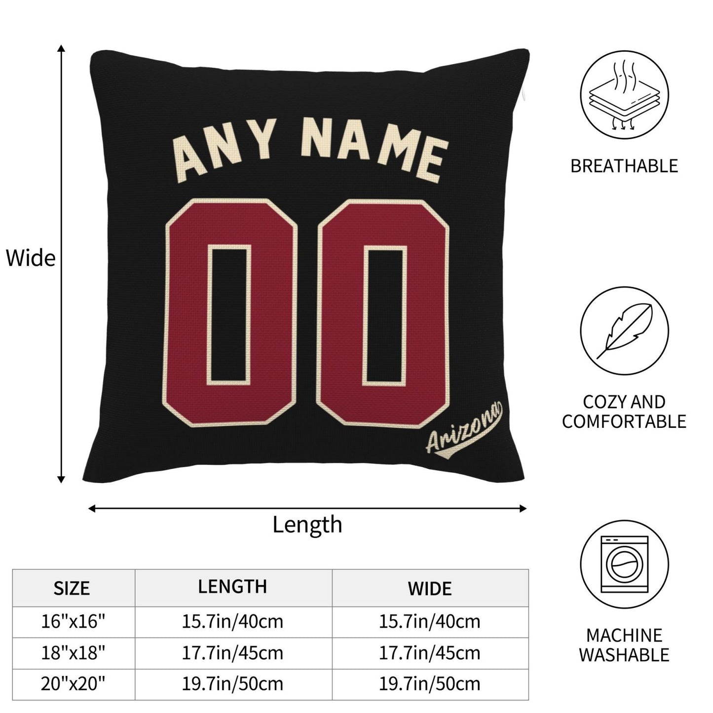 Custom A.Diamondbacks Black Pillow Decorative Throw Pillow Case - Print Personalized Football Team Fans Name & Number Birthday Gift Football Pillows