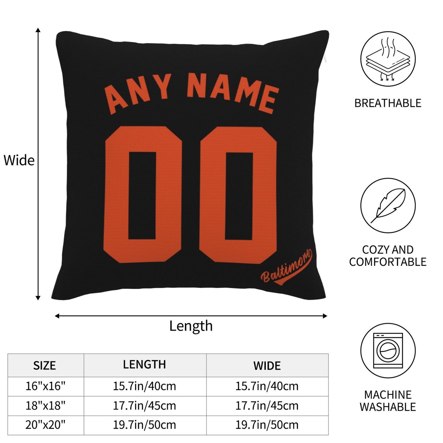 Custom Baltimore Orioles Pillow Decorative Throw Pillow Case - Print Personalized Football Team Fans Name & Number Birthday Gift Football Pillows