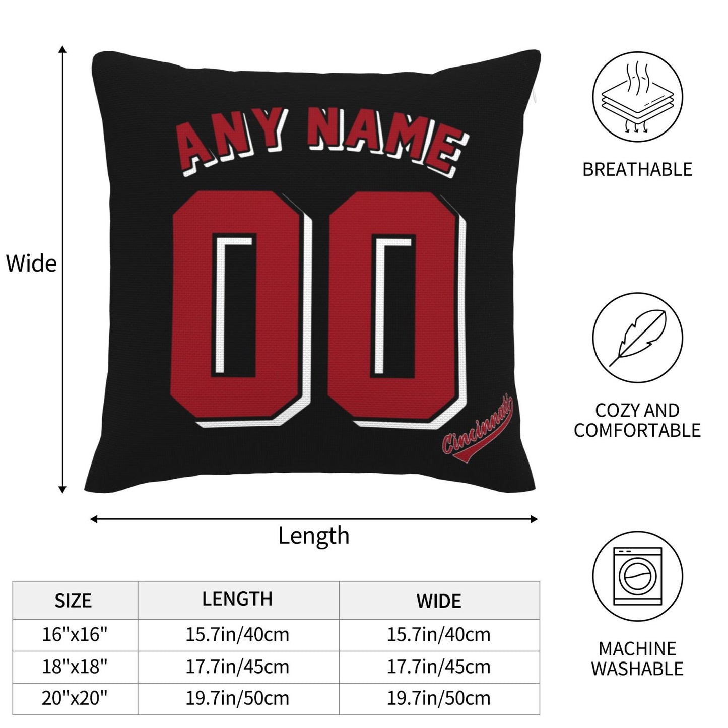 Custom Cincinnati Reds Pillow Decorative Throw Pillow Case - Print Personalized Football Team Fans Name & Number Birthday Gift Football Pillows