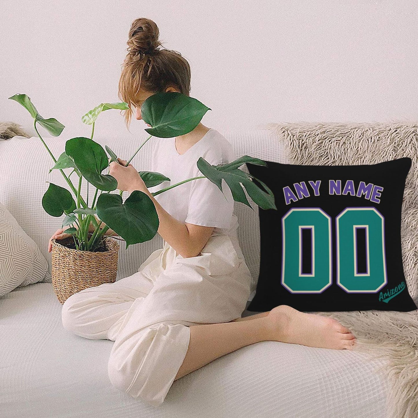 Custom A.Diamondbacks Black Green Pillow Decorative Throw Pillow Case - Print Personalized Football Team Fans Name & Number Birthday Gift Football Pillows