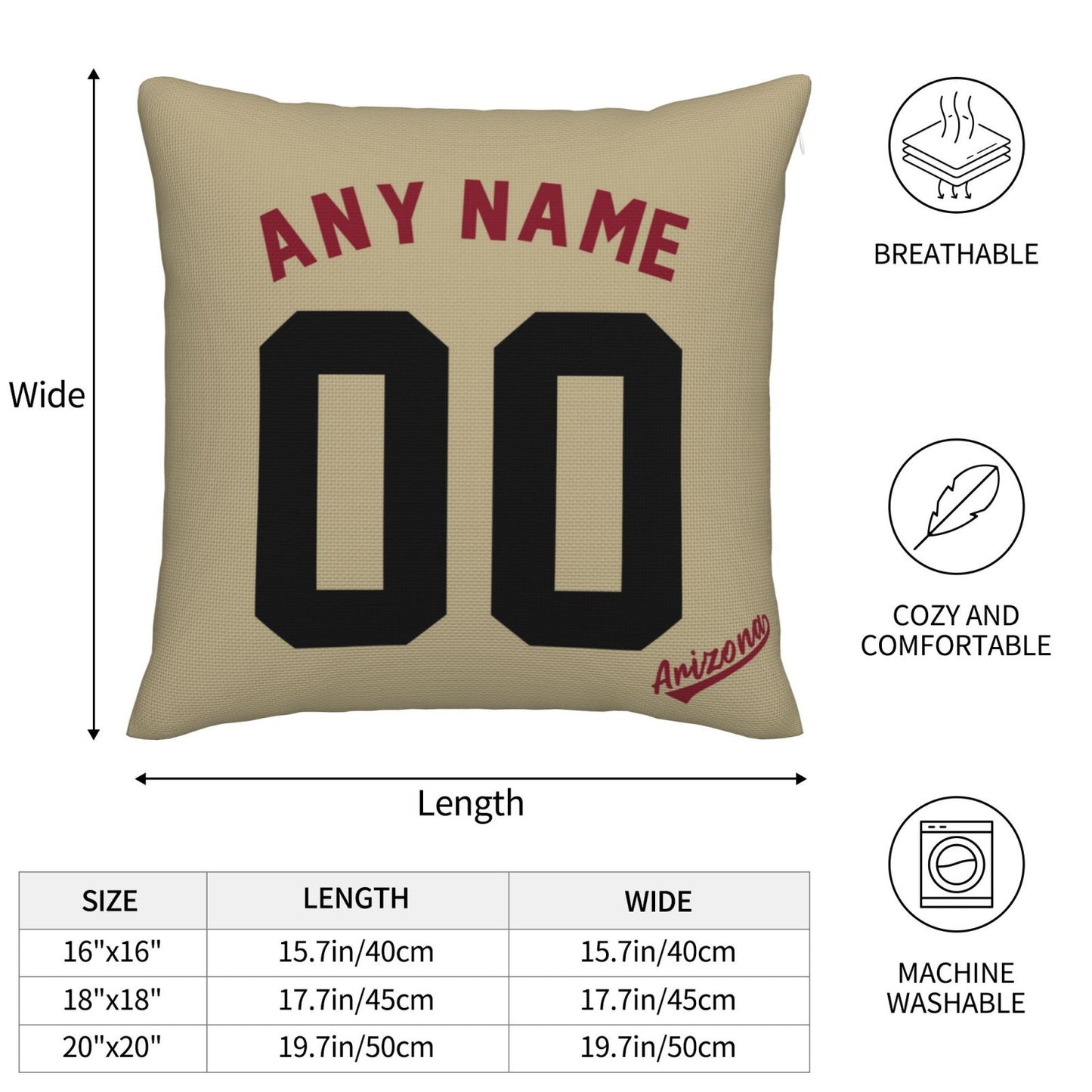 Custom A.Diamondbacks Gold Pillow Decorative Throw Pillow Case - Print Personalized Football Team Fans Name & Number Birthday Gift Football Pillows
