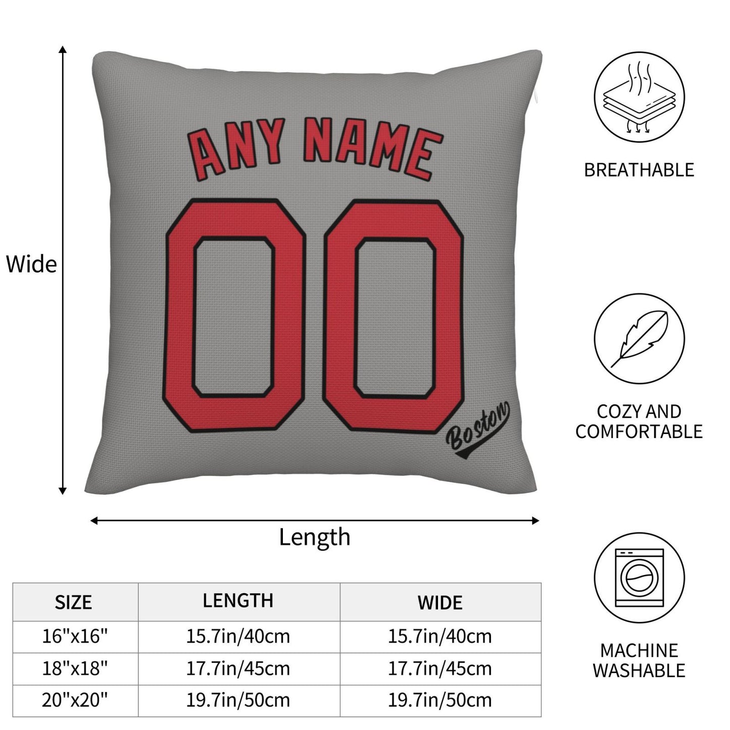 Custom Boston Red Sox Pillow Decorative Throw Pillow Case - Print Personalized Football Team Fans Name & Number Birthday Gift Football Pillows